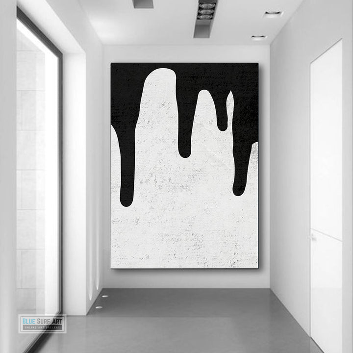 Large Abstract Canvas Wall Art, Original Oil Painting, Dripping Black and White Living Room Wall Art Decor no. 38