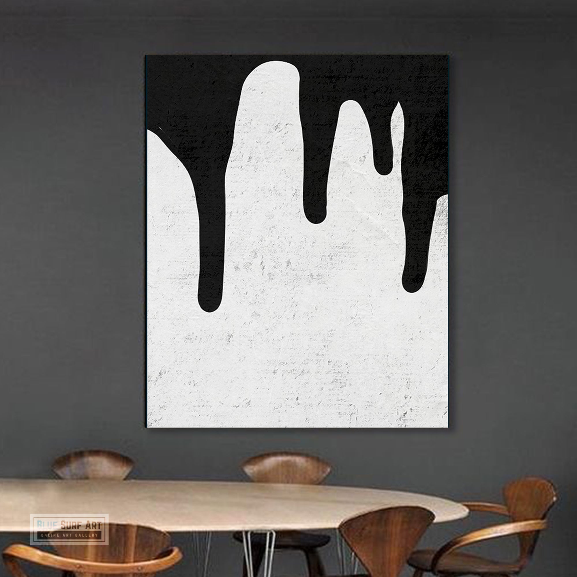 Large Abstract Canvas Wall Art, Original Oil Painting, Dripping Black and White Living Room Wall Art Decor no. 38