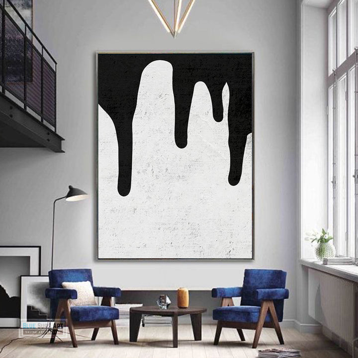 Large Abstract Canvas Wall Art, Original Oil Painting, Dripping Black and White Living Room Wall Art Decor no. 38