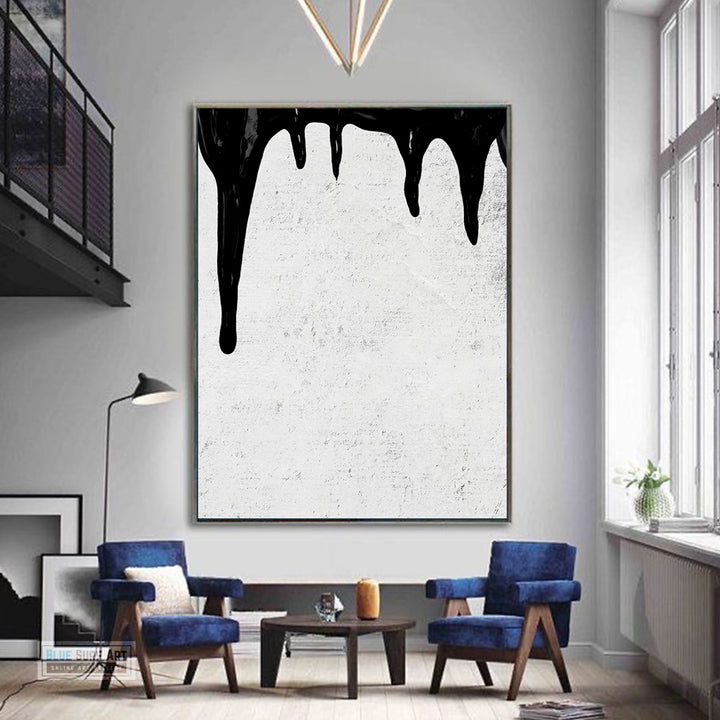 Abstract Canvas Wall Art, Original Oil Painting, Dripping Black and White Living Room Wall Art Decor no. 39