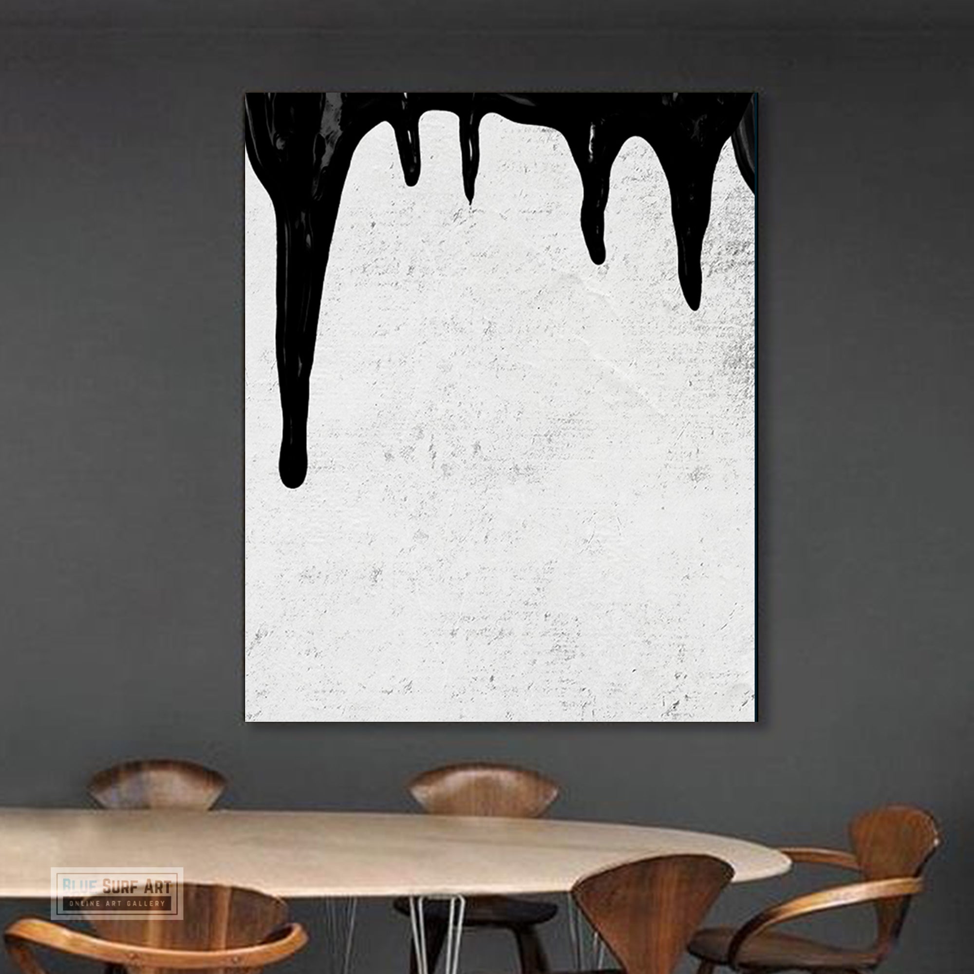 Abstract Canvas Wall Art, Original Oil Painting, Dripping Black and White Living Room Wall Art Decor no. 39