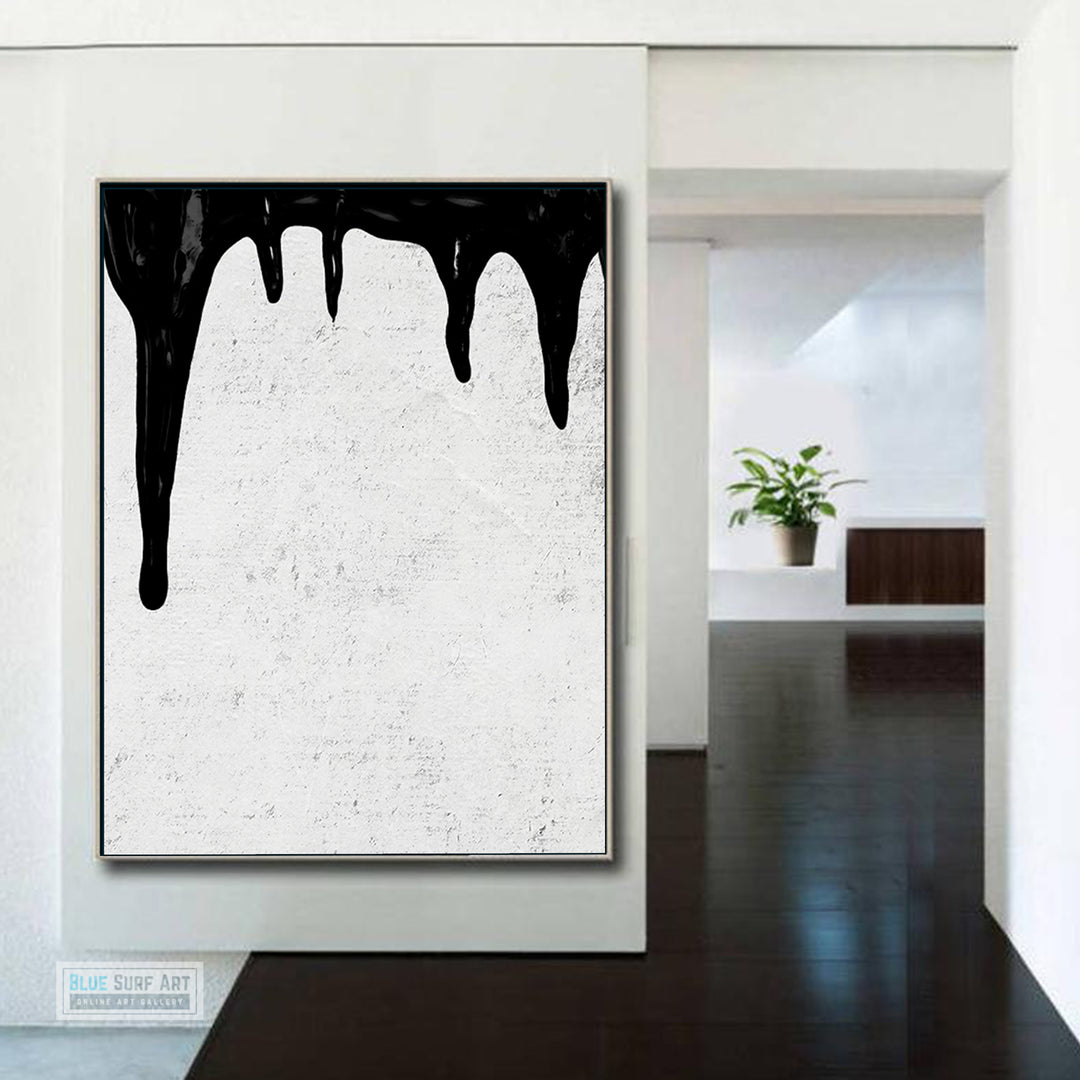 Abstract Canvas Wall Art, Original Oil Painting, Dripping Black and White Living Room Wall Art Decor no. 39