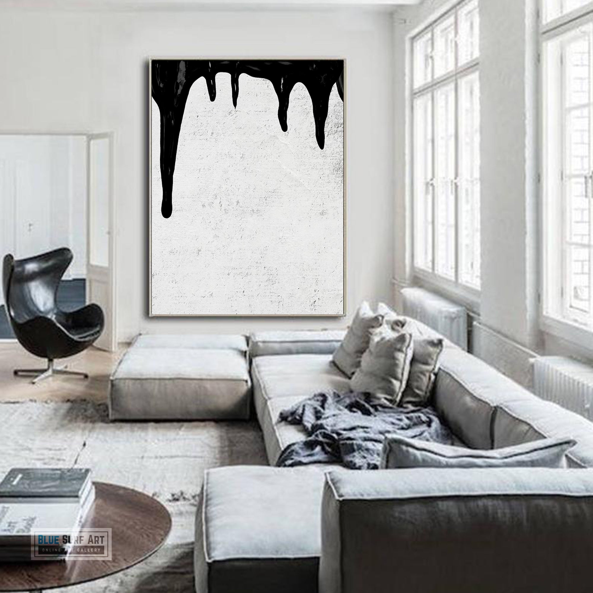 Abstract Canvas Wall Art, Original Oil Painting, Dripping Black and White Living Room Wall Art Decor no. 39