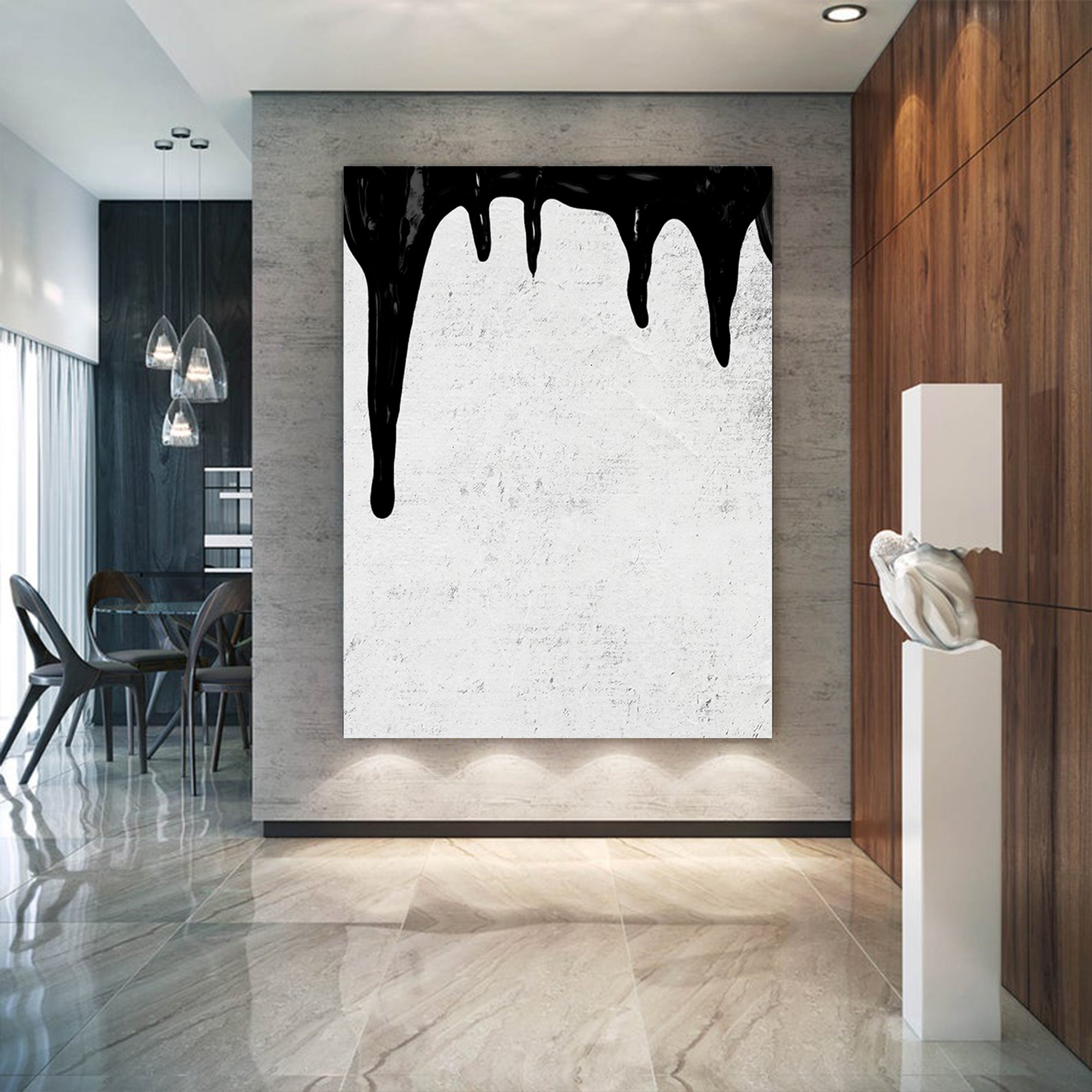 Abstract Canvas Wall Art, Original Oil Painting, Dripping Black and White Living Room Wall Art Decor no. 39