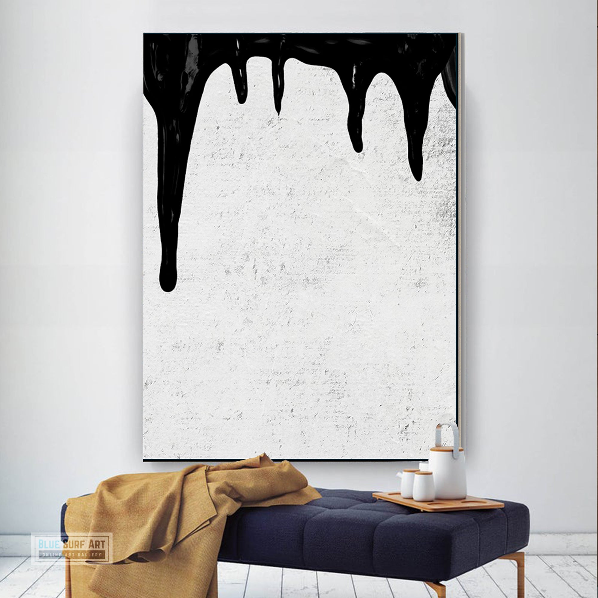 Abstract Canvas Wall Art, Original Oil Painting, Dripping Black and White Living Room Wall Art Decor no. 39