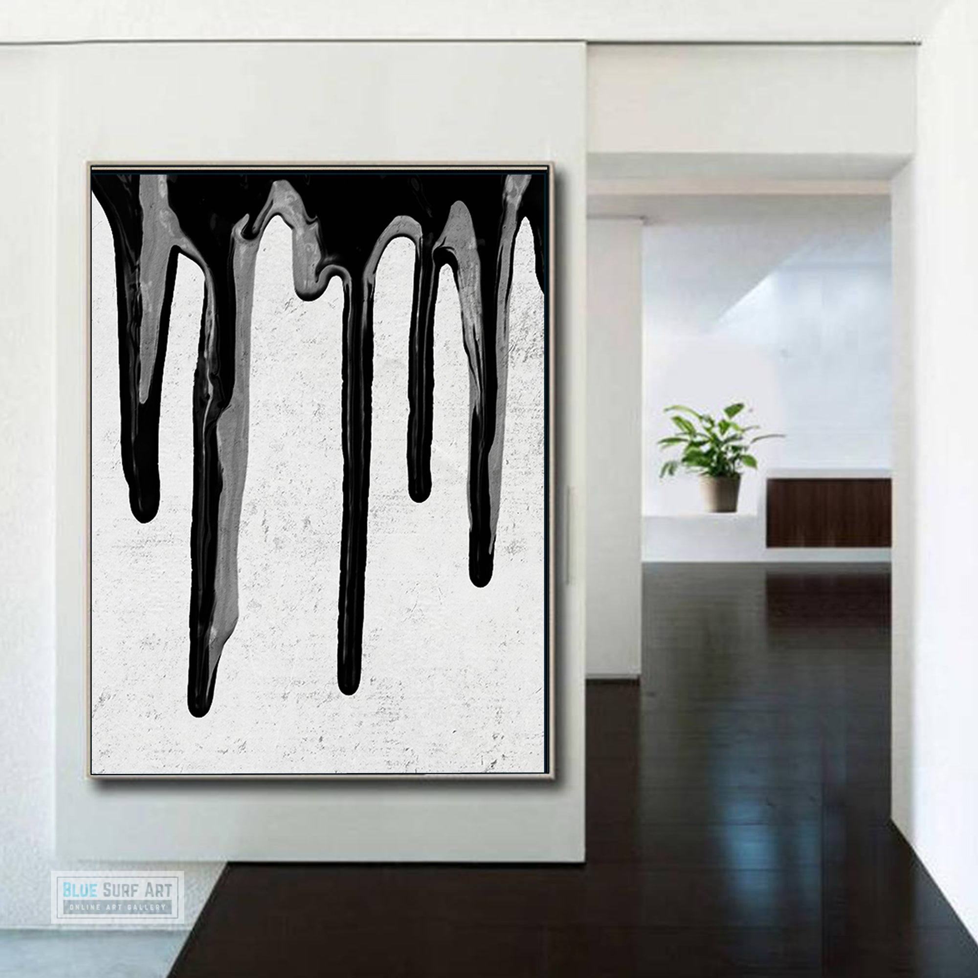 Large Dripping Abstract Canvas Wall Art, Original Oil Painting, Black and White Living Room Wall Art Decor no. 40