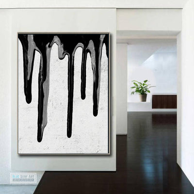 Large Dripping Abstract Canvas Wall Art, Original Oil Painting, Black and White Living Room Wall Art Decor no. 40