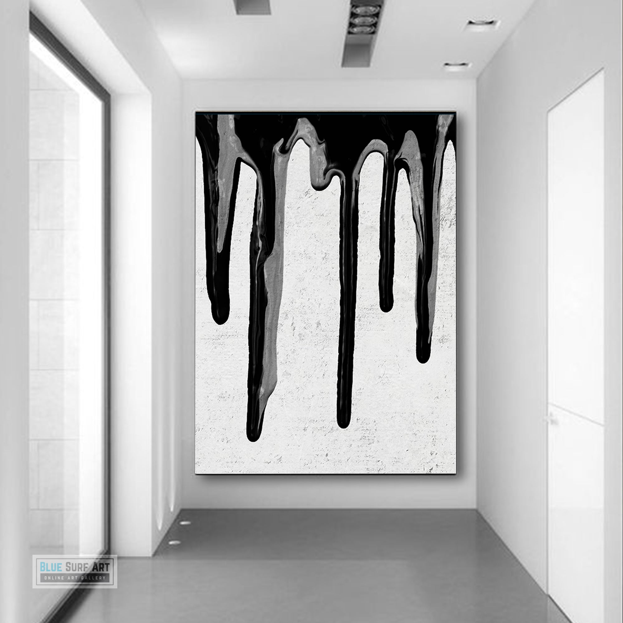Large Dripping Abstract Canvas Wall Art, Original Oil Painting, Black and White Living Room Wall Art Decor no. 40