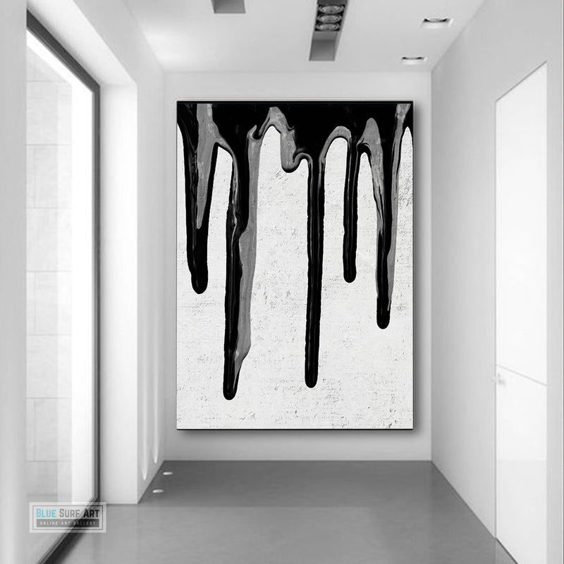 Large Dripping Abstract Canvas Wall Art, Original Oil Painting, Black and White Living Room Wall Art Decor no. 40