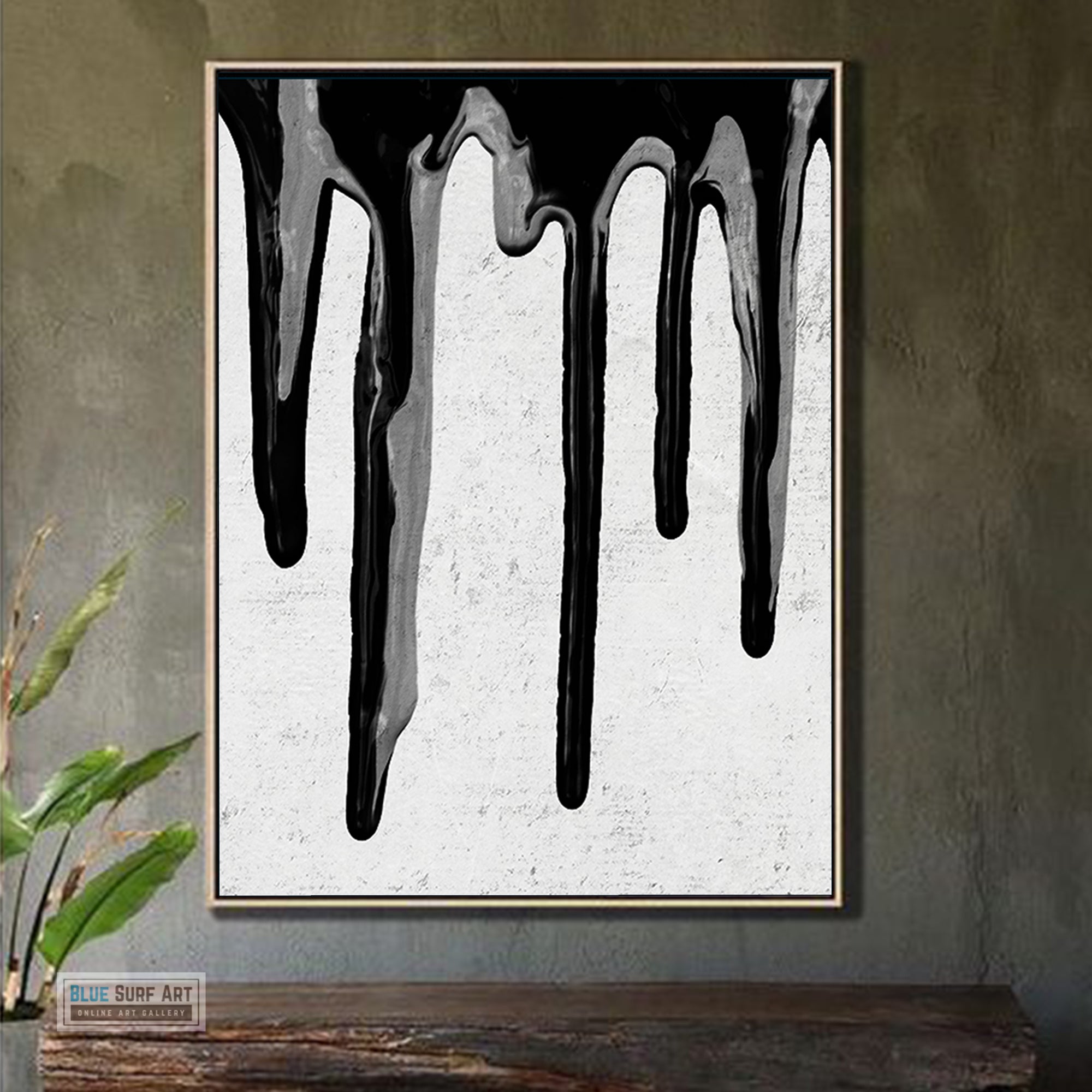 Large Dripping Abstract Canvas Wall Art, Original Oil Painting, Black and White Living Room Wall Art Decor no. 40