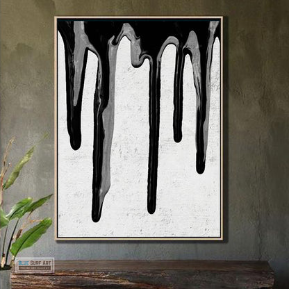Large Dripping Abstract Canvas Wall Art, Original Oil Painting, Black and White Living Room Wall Art Decor no. 40