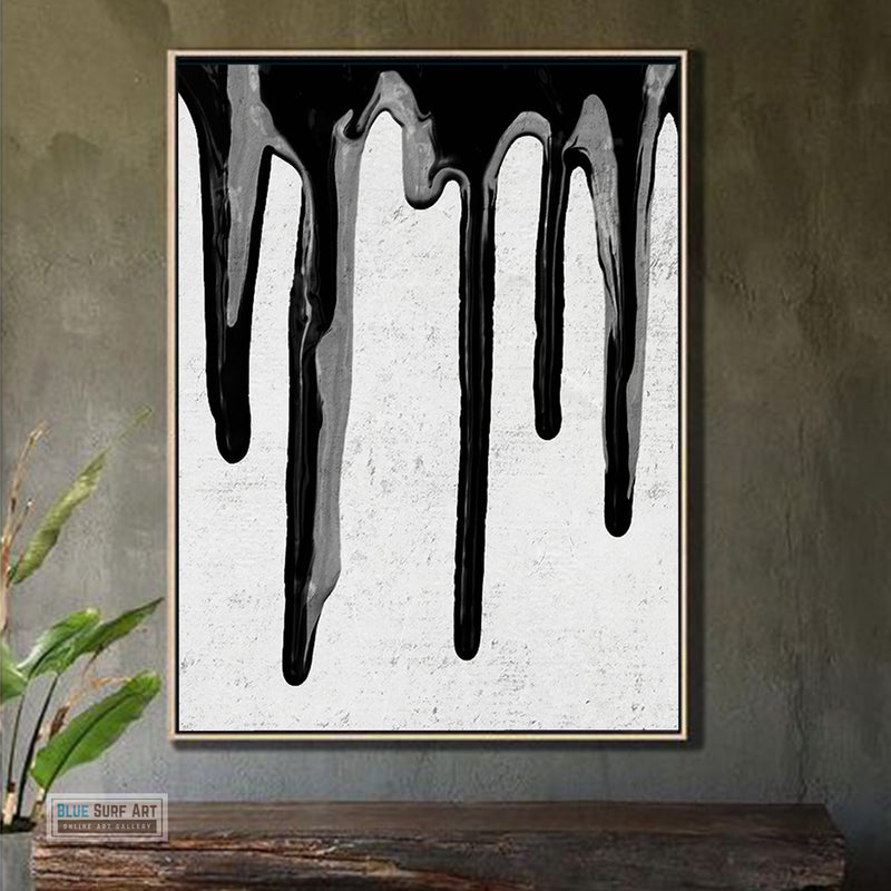 Large Dripping Abstract Canvas Wall Art, Original Oil Painting, Black and White Living Room Wall Art Decor no. 40