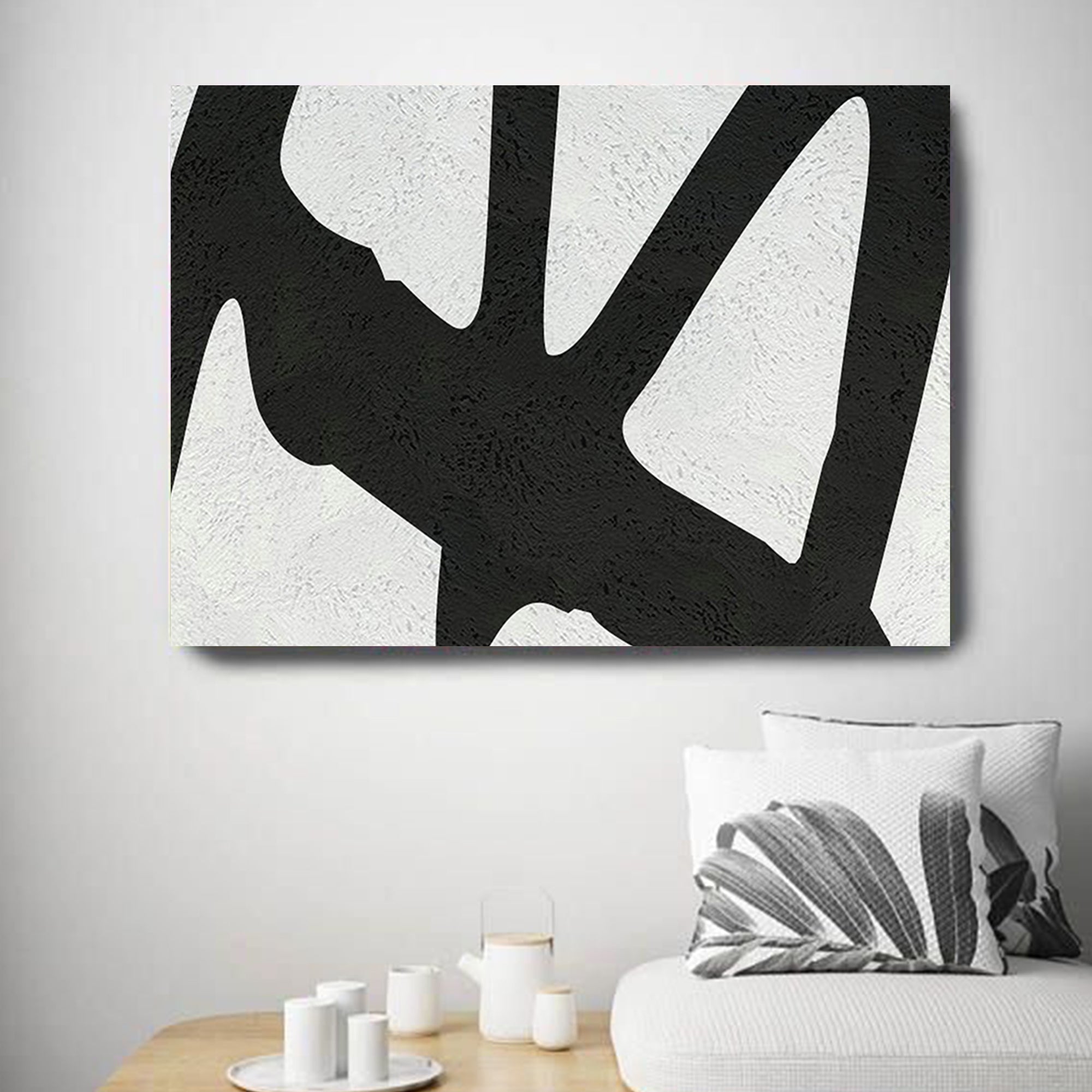 Oversized Abstract Canvas Wall Art, Original Oil Painting, Black and White Living Room Wall Art Decor no. 41