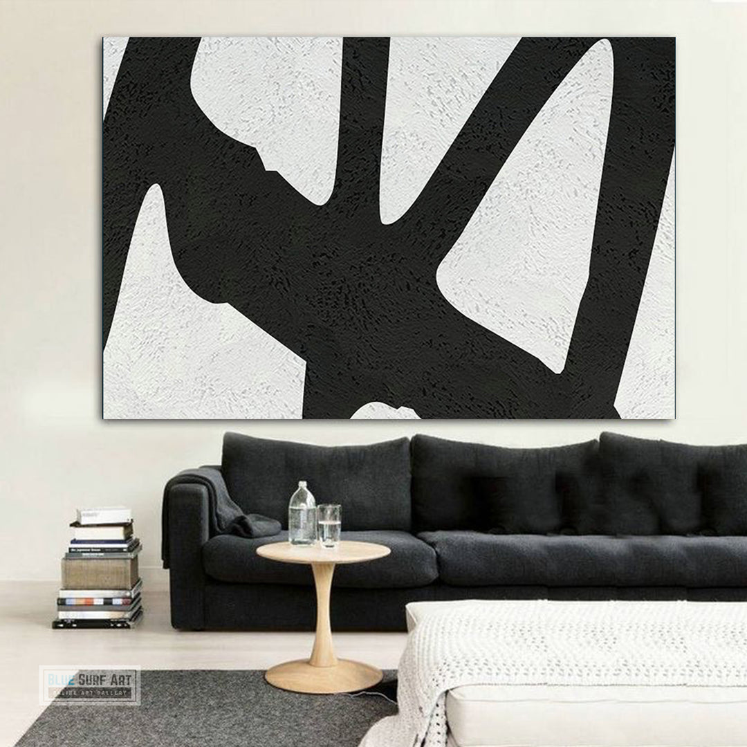 Oversized Abstract Canvas Wall Art, Original Oil Painting, Black and White Living Room Wall Art Decor no. 41