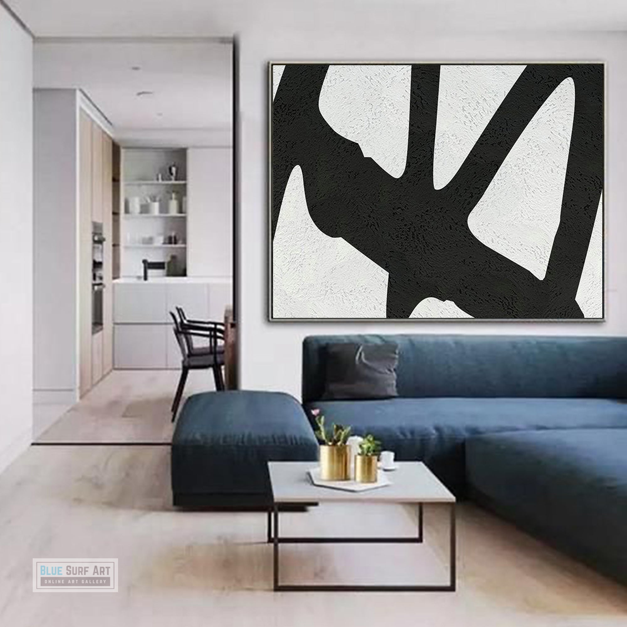Oversized Abstract Canvas Wall Art, Original Oil Painting, Black and White Living Room Wall Art Decor no. 41
