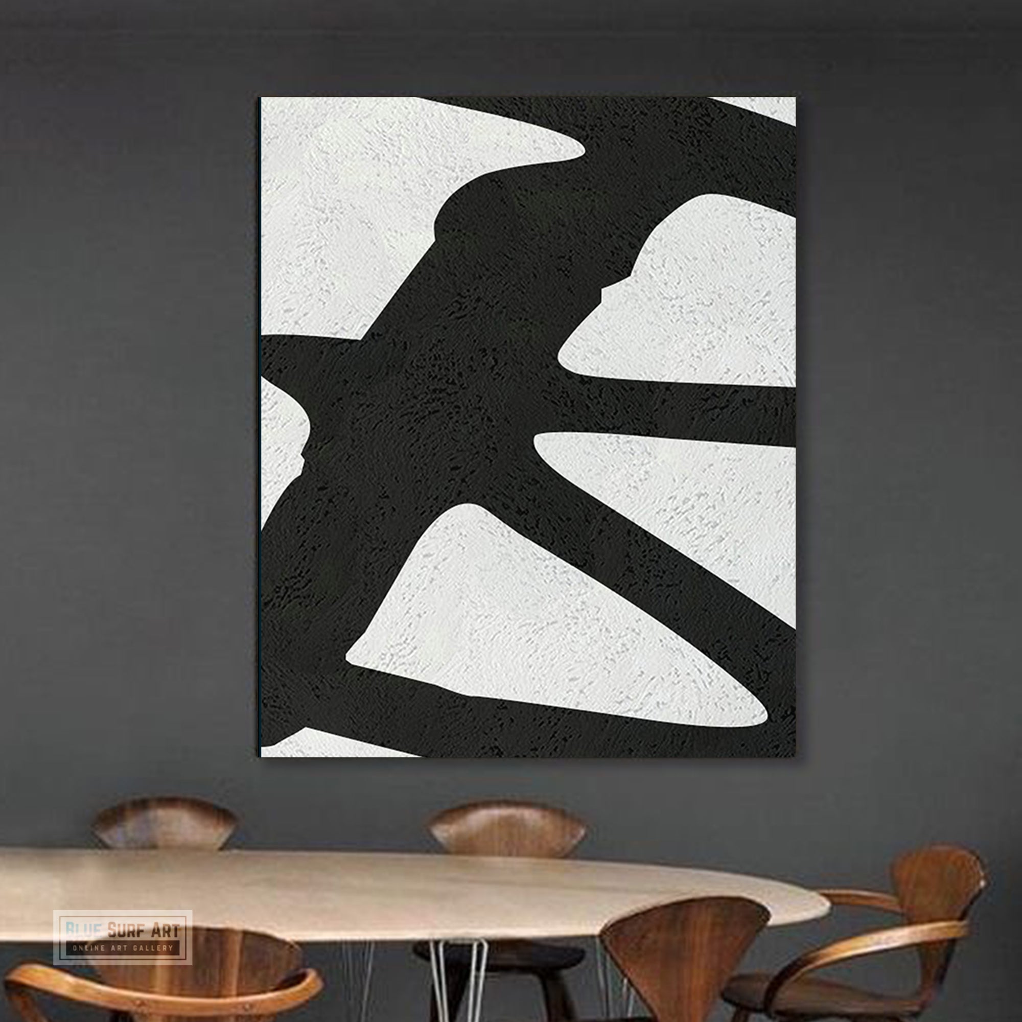 Oversized Abstract Canvas Wall Art, Original Oil Painting, Black and White Living Room Wall Art Decor no. 41