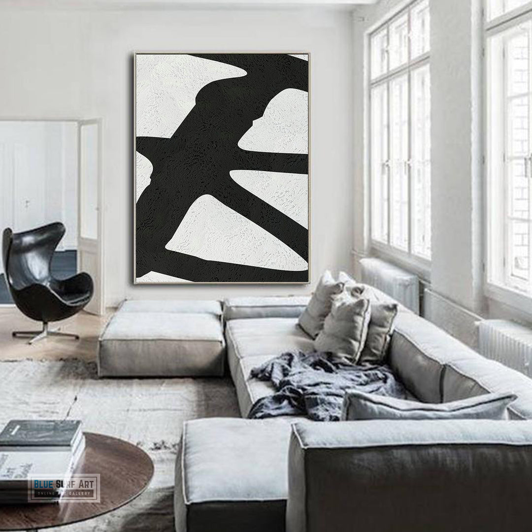 Oversized Abstract Canvas Wall Art, Original Oil Painting, Black and White Living Room Wall Art Decor no. 41