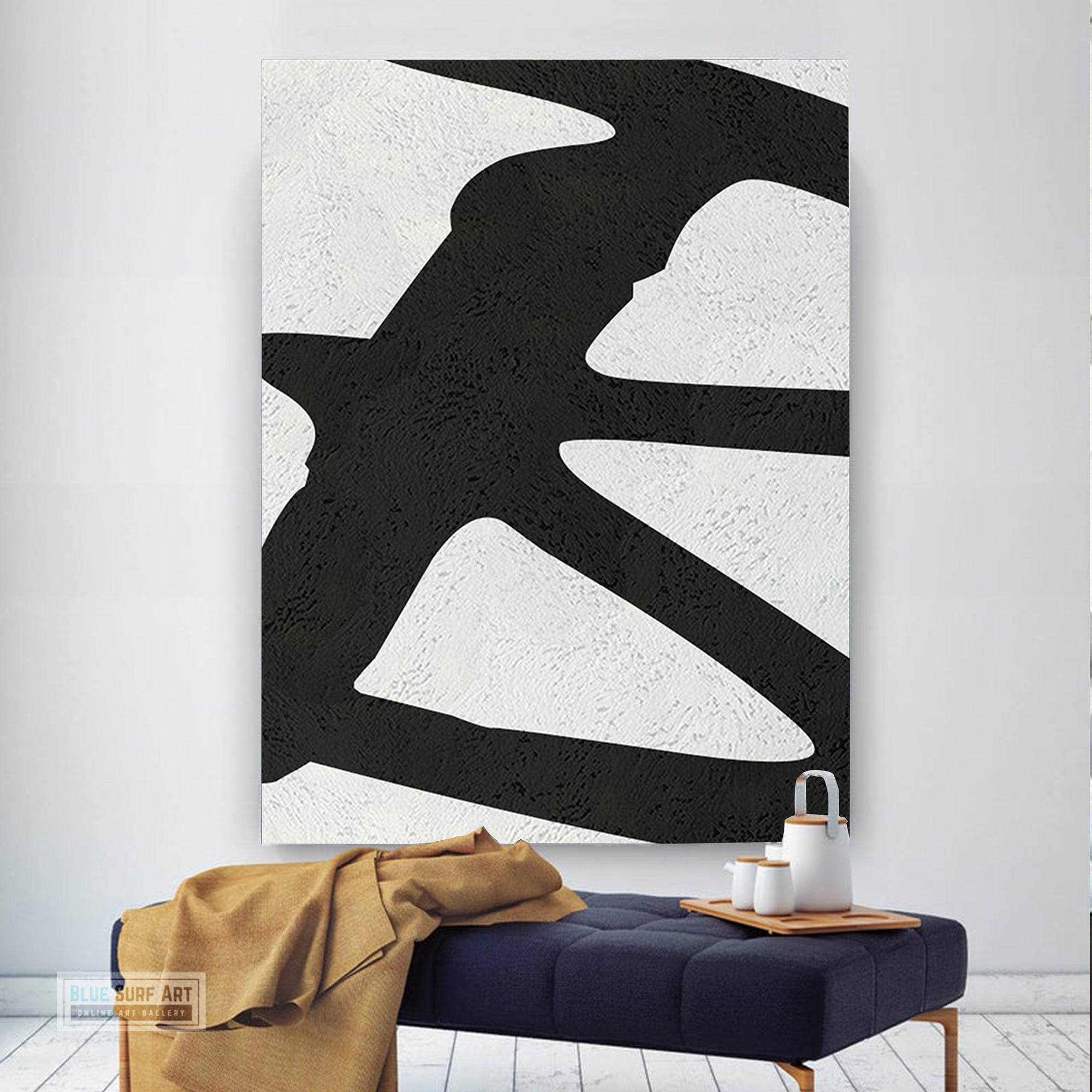 Oversized Abstract Canvas Wall Art, Original Oil Painting, Black and White Living Room Wall Art Decor no. 41