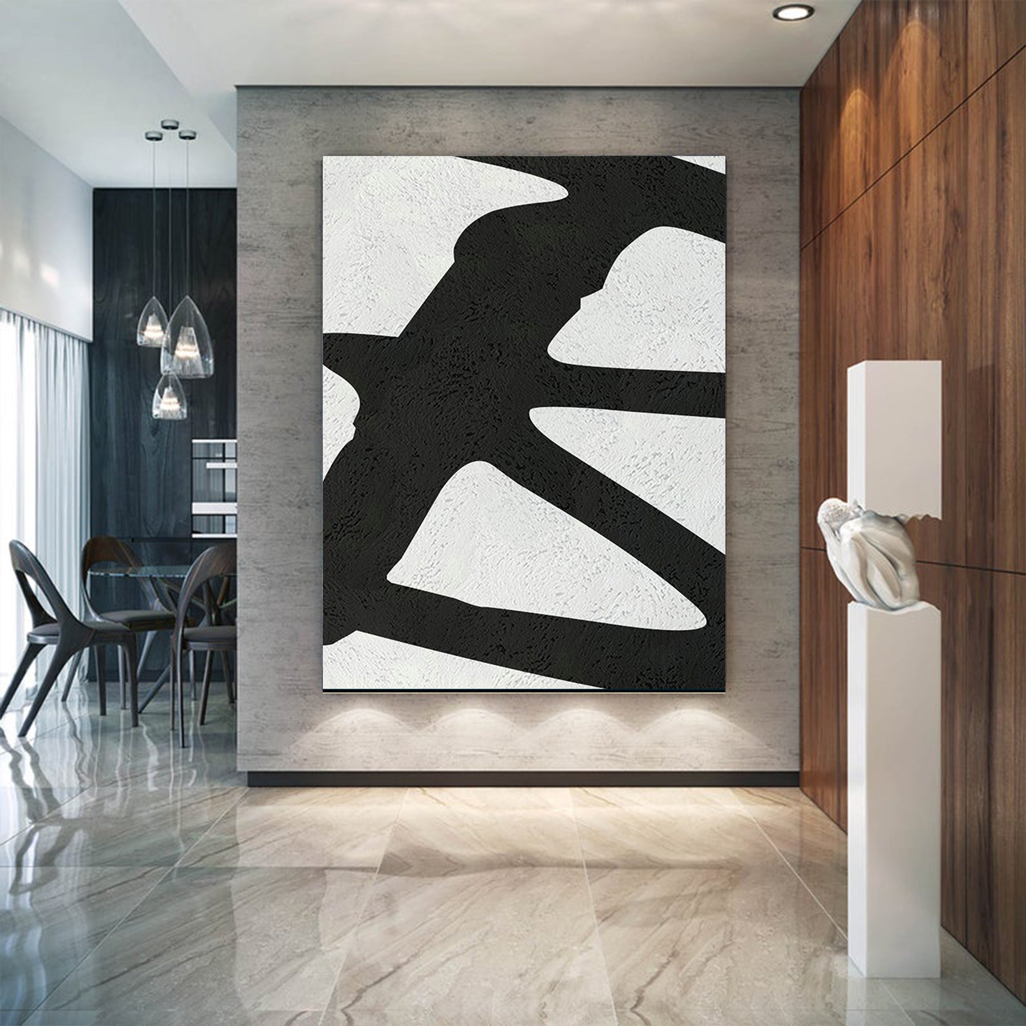Oversized Abstract Canvas Wall Art, Original Oil Painting, Black and White Living Room Wall Art Decor no. 41