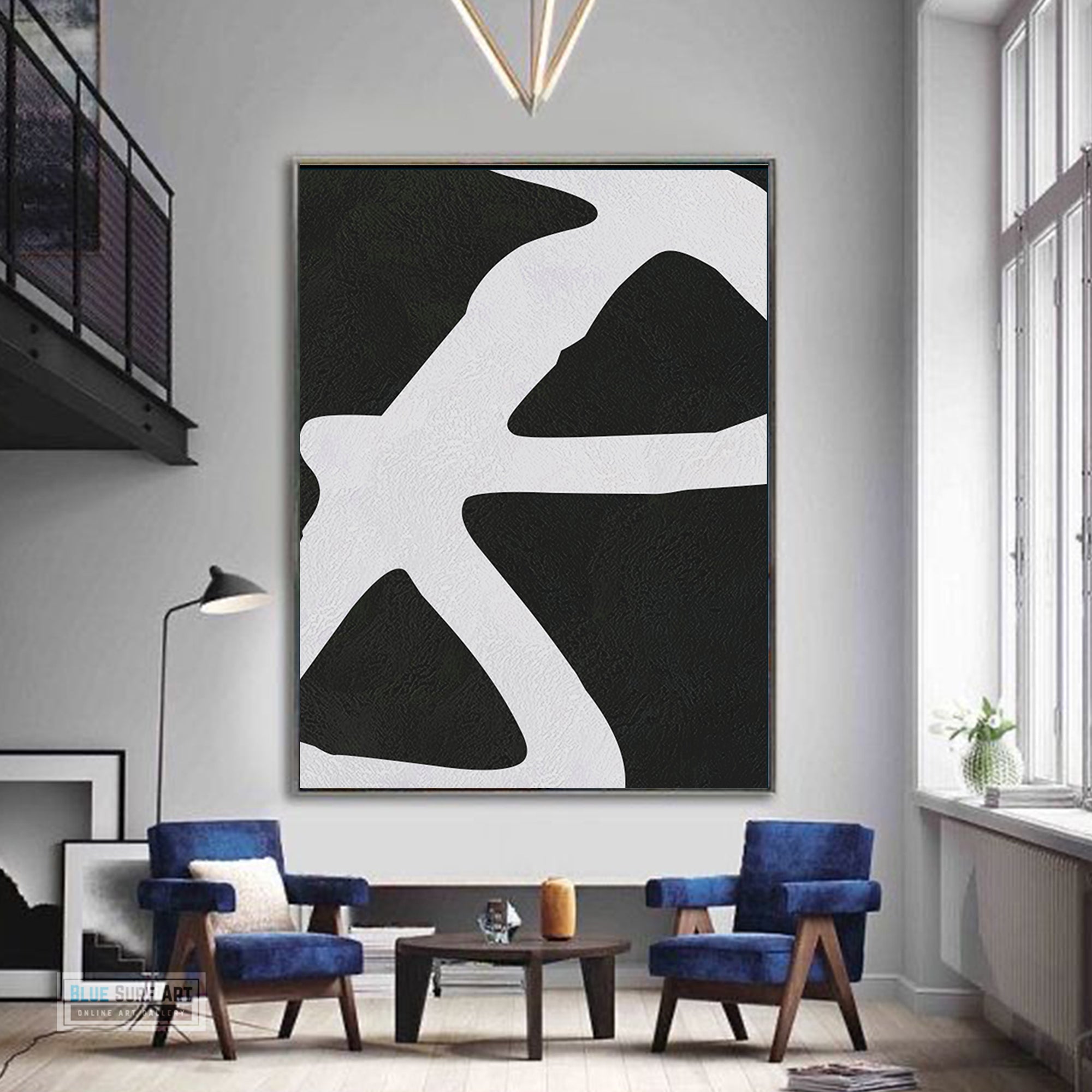 Oversized Abstract Canvas Wall Art, Original Oil Painting, Black and White Living Room Wall Art Decor no. 42