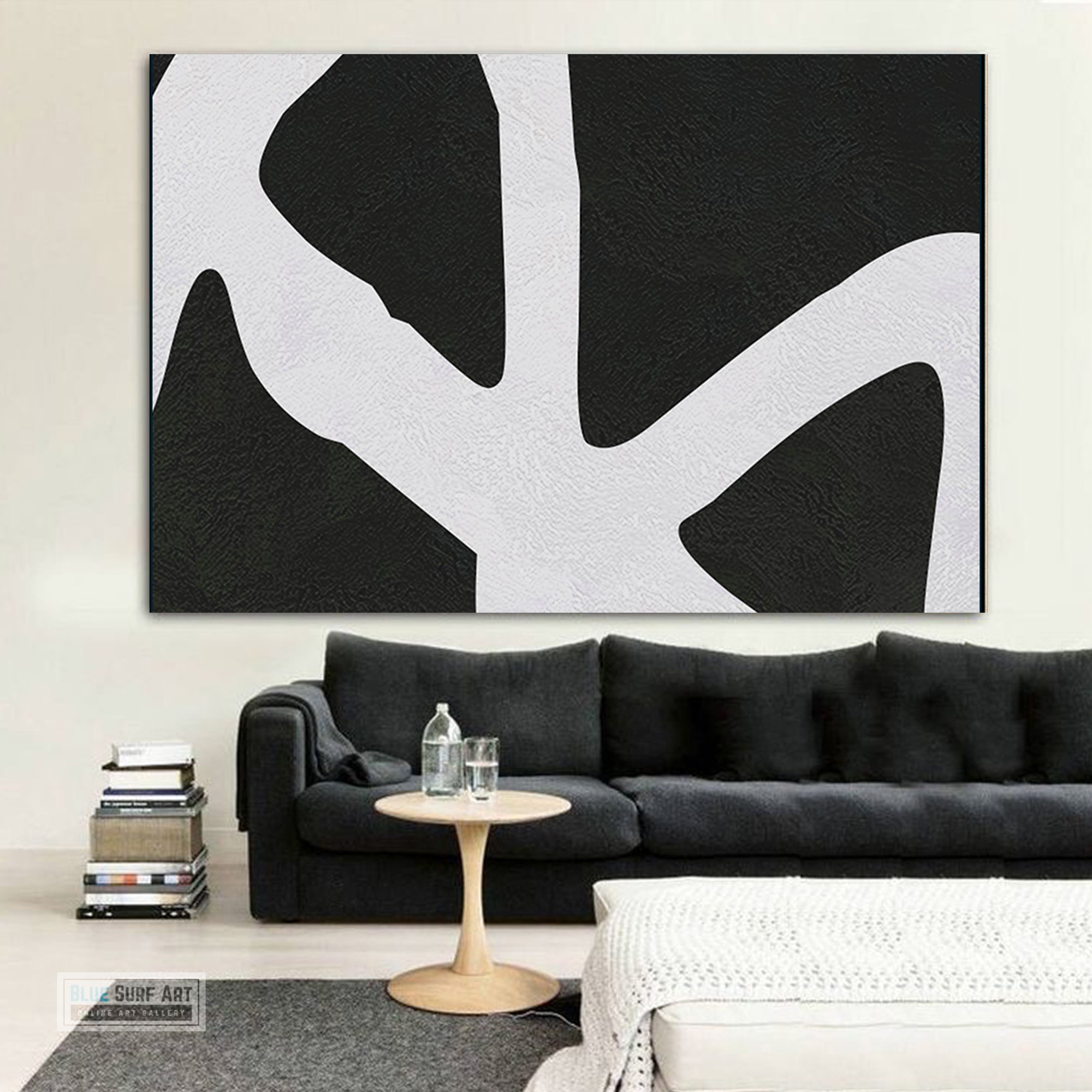 Oversized Abstract Canvas Wall Art, Original Oil Painting, Black and White Living Room Wall Art Decor no. 42
