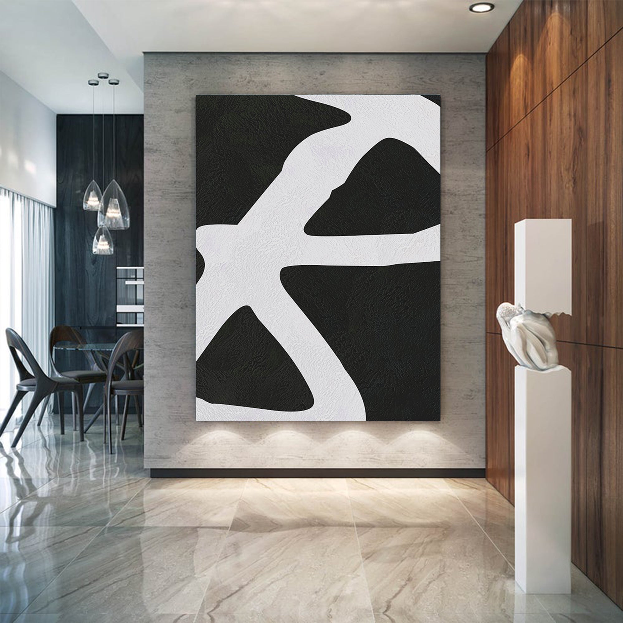 Oversized Abstract Canvas Wall Art, Original Oil Painting, Black and White Living Room Wall Art Decor no. 42
