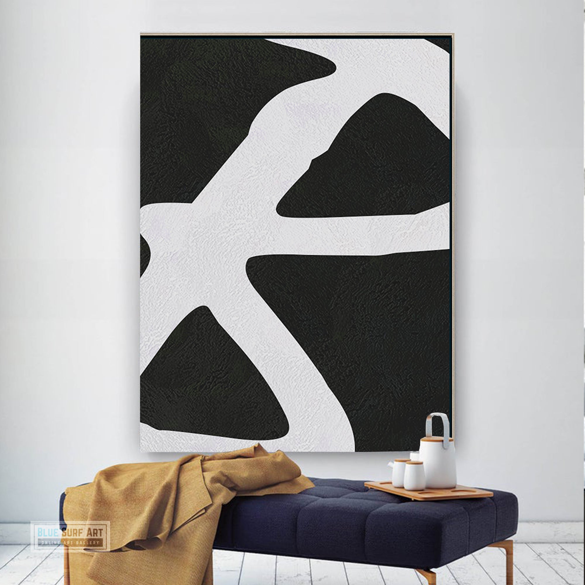 Oversized Abstract Canvas Wall Art, Original Oil Painting, Black and White Living Room Wall Art Decor no. 42