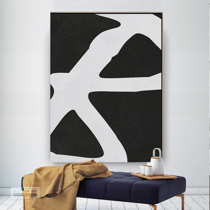 Oversized Abstract Canvas Wall Art, Original Oil Painting, Black and White Living Room Wall Art Decor no. 42