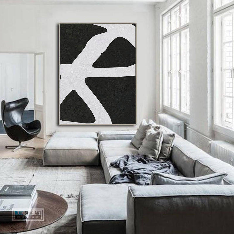 Oversized Abstract Canvas Wall Art, Original Oil Painting, Black and White Living Room Wall Art Decor no. 42