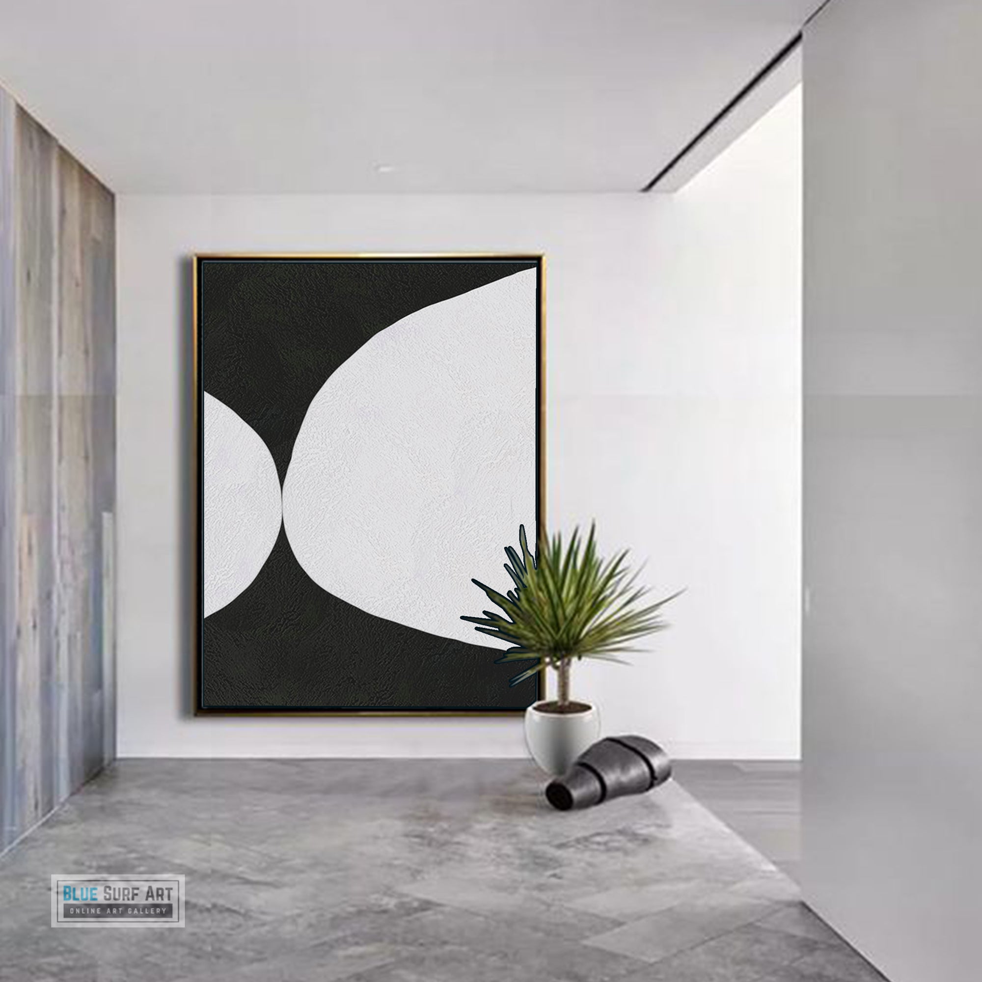 Minimalist Abstract Canvas Wall Art, Original Oil Painting, Black and White Living Room Wall Art Decor no. 43