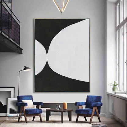 Minimalist Abstract Canvas Wall Art, Original Oil Painting, Black and White Living Room Wall Art Decor no. 43
