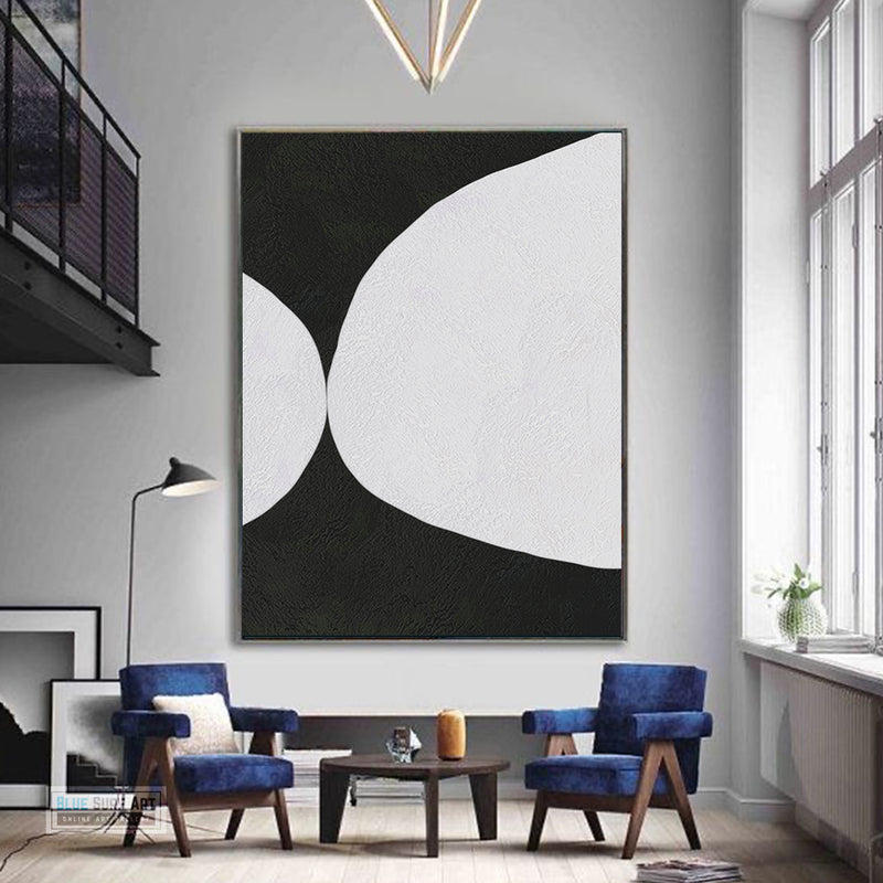 Minimalist Abstract Canvas Wall Art, Original Oil Painting, Black and White Living Room Wall Art Decor no. 43