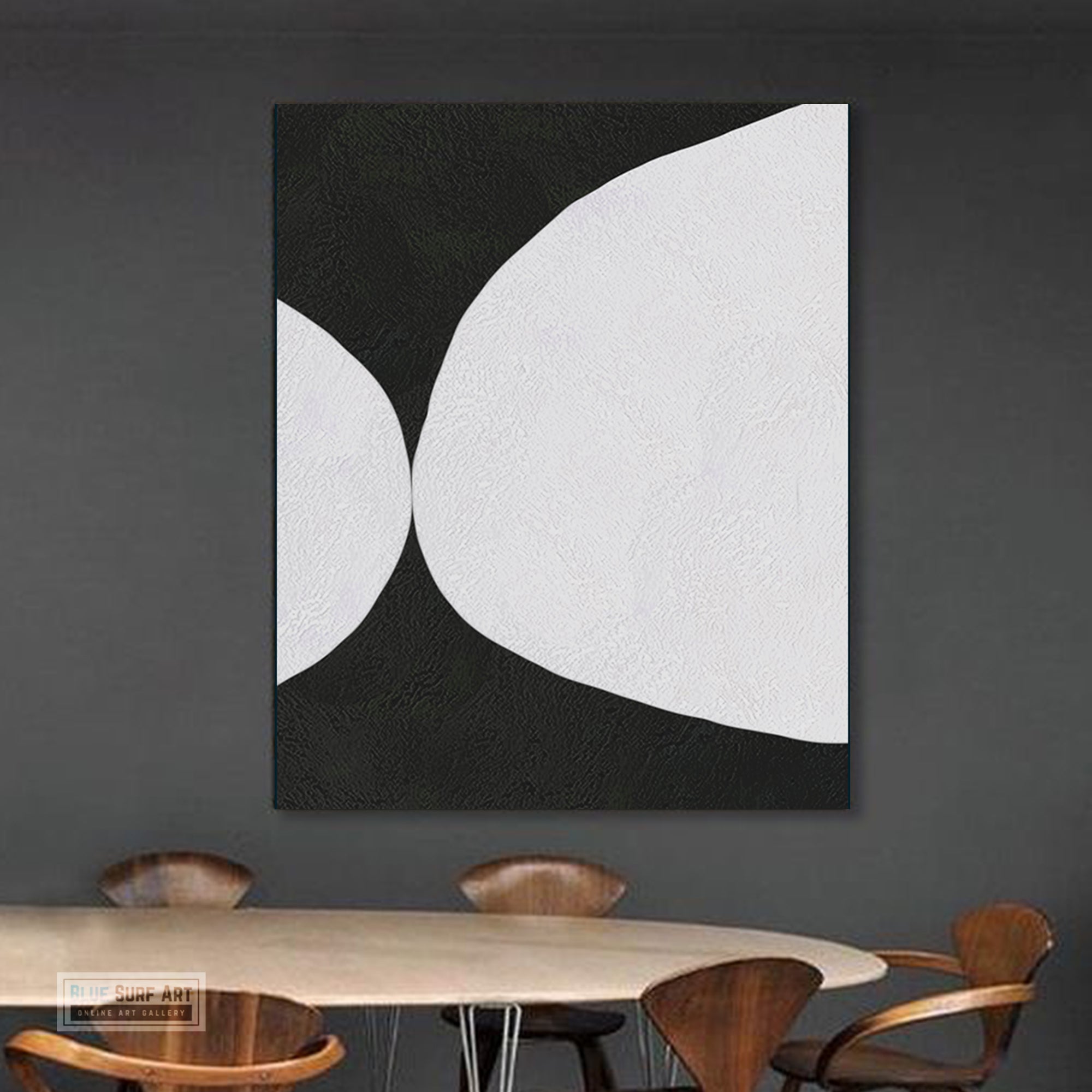 Minimalist Abstract Canvas Wall Art, Original Oil Painting, Black and White Living Room Wall Art Decor no. 43