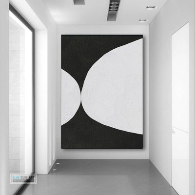 Minimalist Abstract Canvas Wall Art, Original Oil Painting, Black and White Living Room Wall Art Decor no. 43