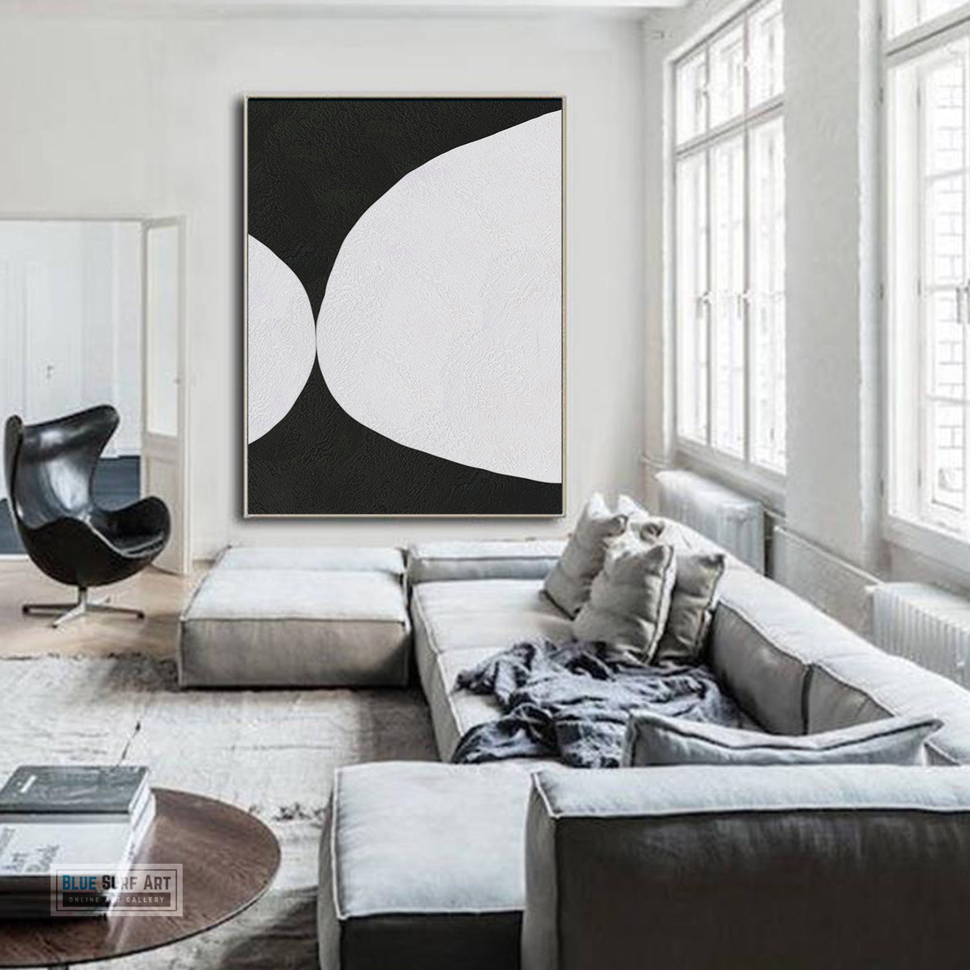 Minimalist Abstract Canvas Wall Art, Original Oil Painting, Black and White Living Room Wall Art Decor no. 43