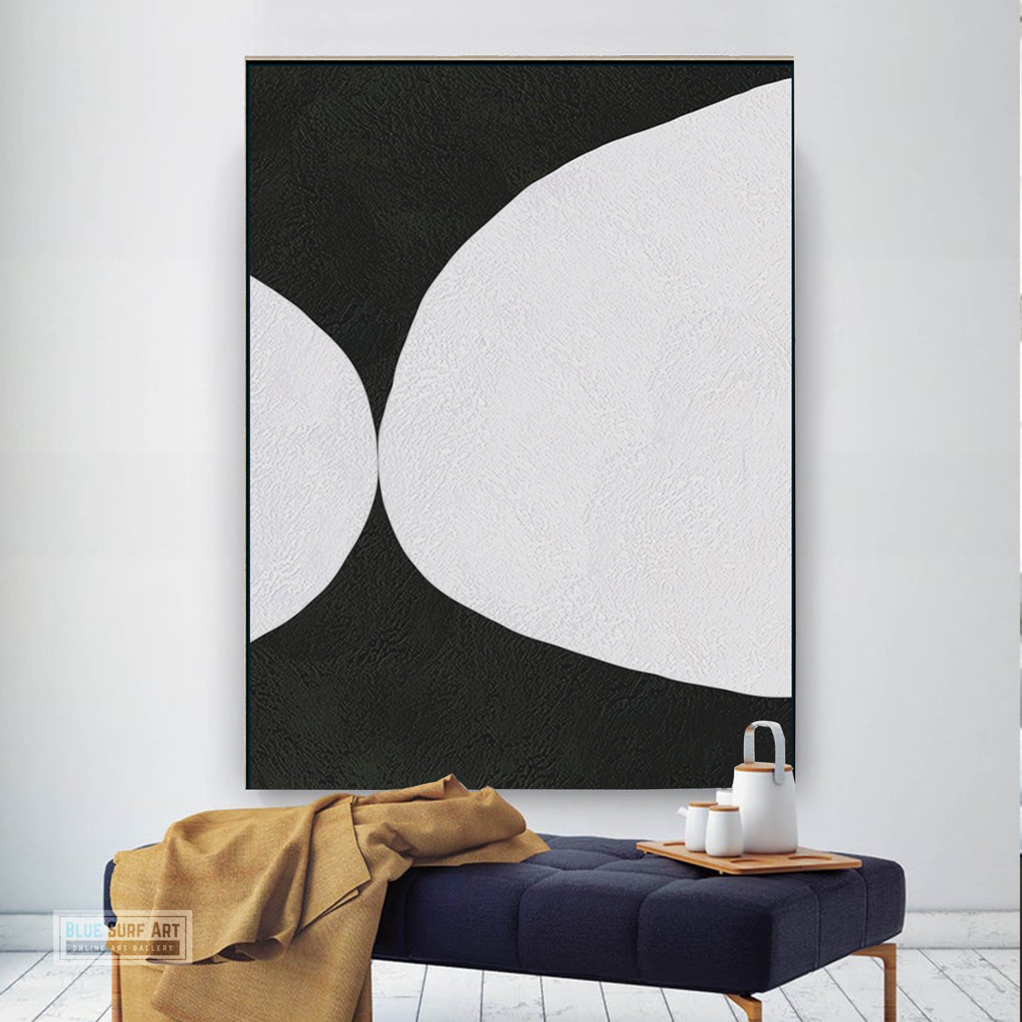 Minimalist Abstract Canvas Wall Art, Original Oil Painting, Black and White Living Room Wall Art Decor no. 43