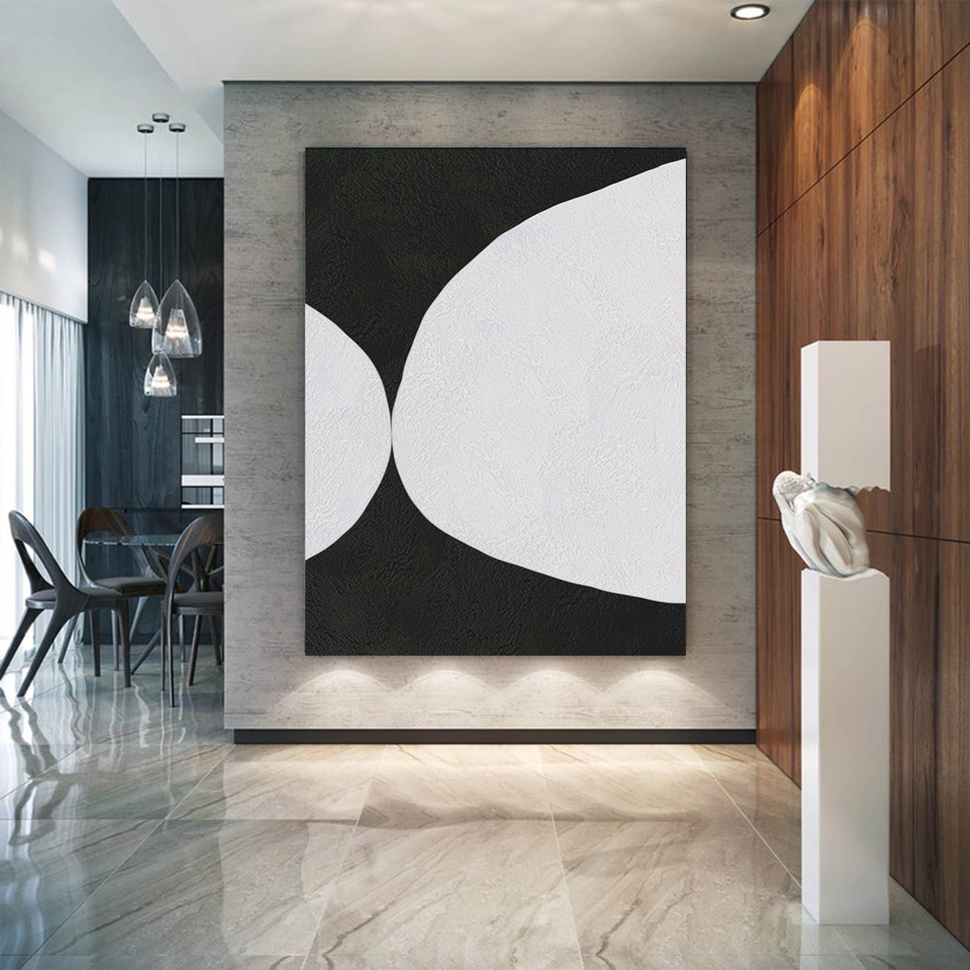 Minimalist Abstract Canvas Wall Art, Original Oil Painting, Black and White Living Room Wall Art Decor no. 43