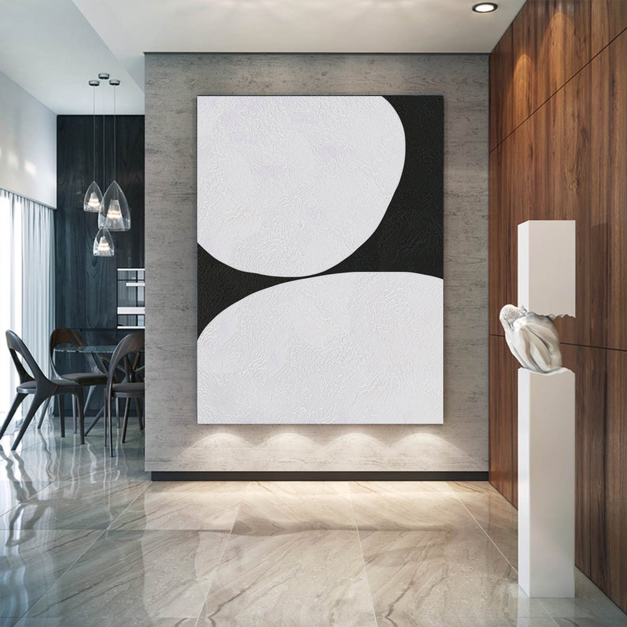 Minimalist Large Abstract Canvas Wall Art, Original Oil Painting, Black and White Living Room Wall Art Decor no. 44