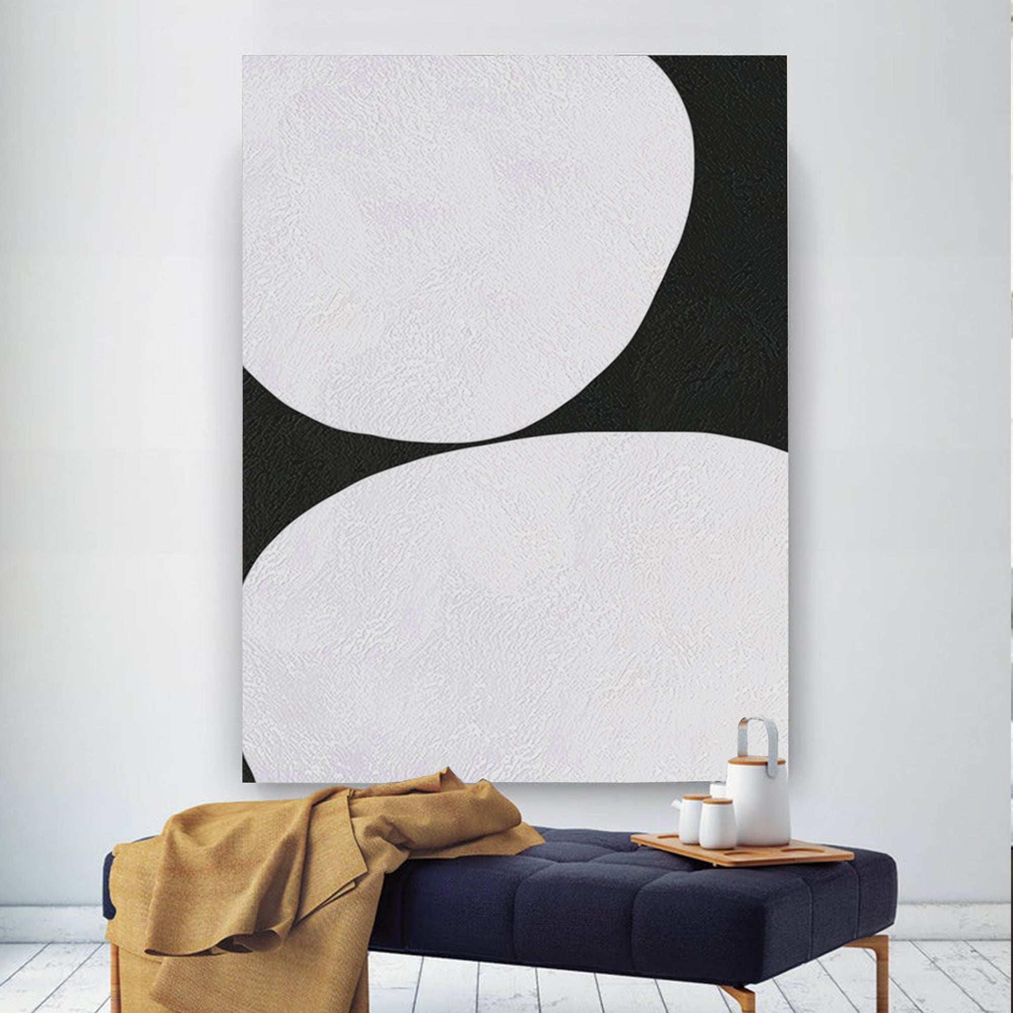 Minimalist Large Abstract Canvas Wall Art, Original Oil Painting, Black and White Living Room Wall Art Decor no. 44