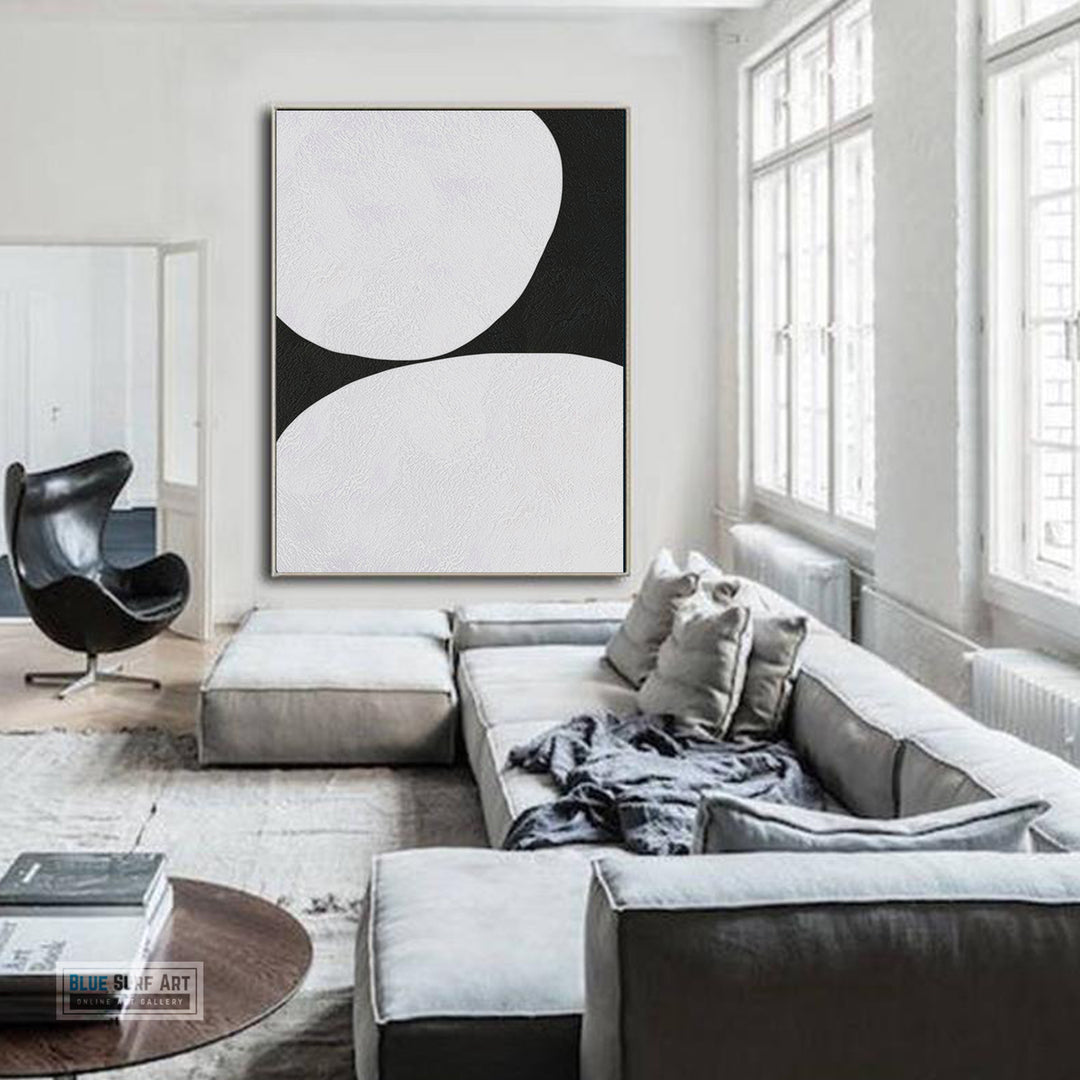 Minimalist Large Abstract Canvas Wall Art, Original Oil Painting, Black and White Living Room Wall Art Decor no. 44