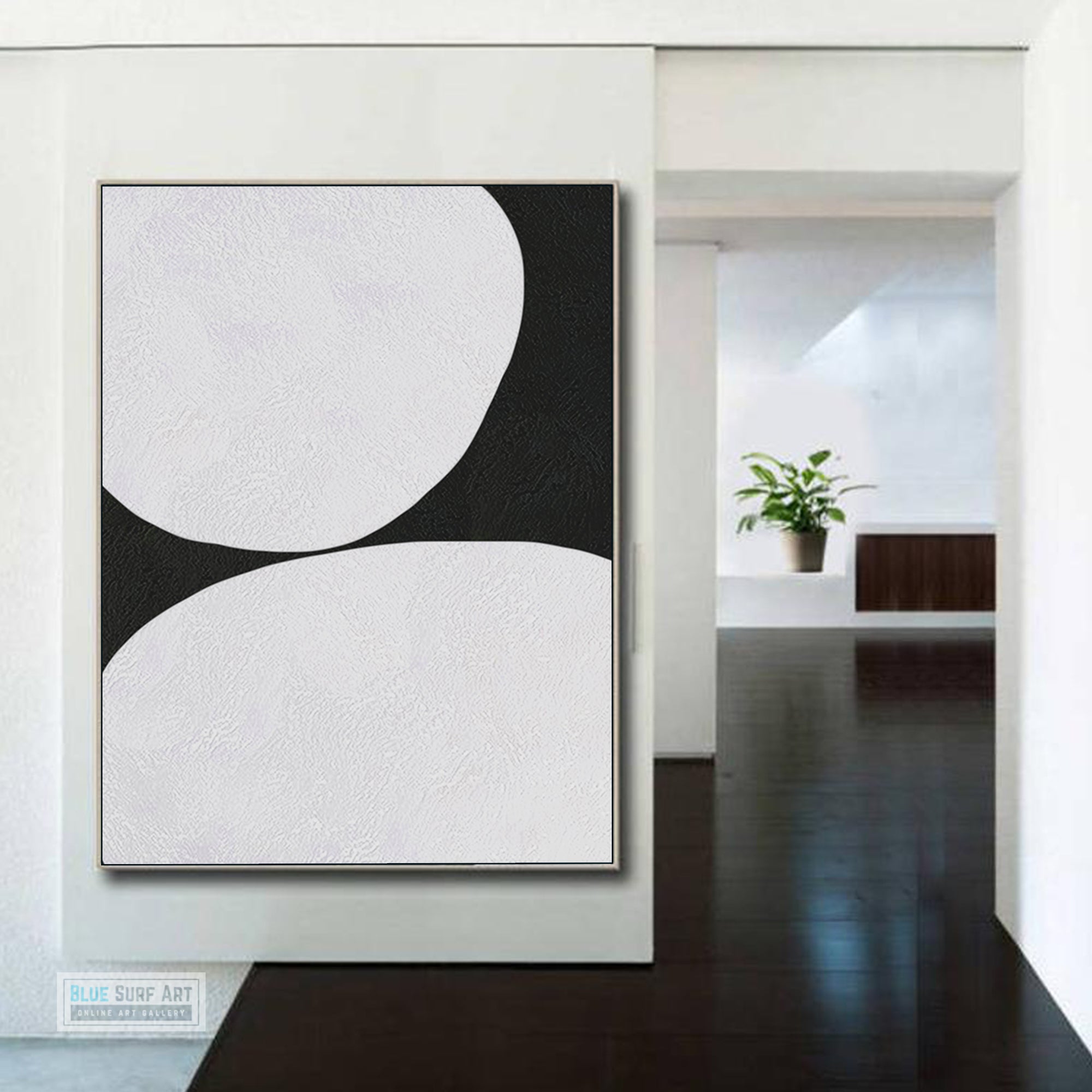 Minimalist Large Abstract Canvas Wall Art, Original Oil Painting, Black and White Living Room Wall Art Decor no. 44
