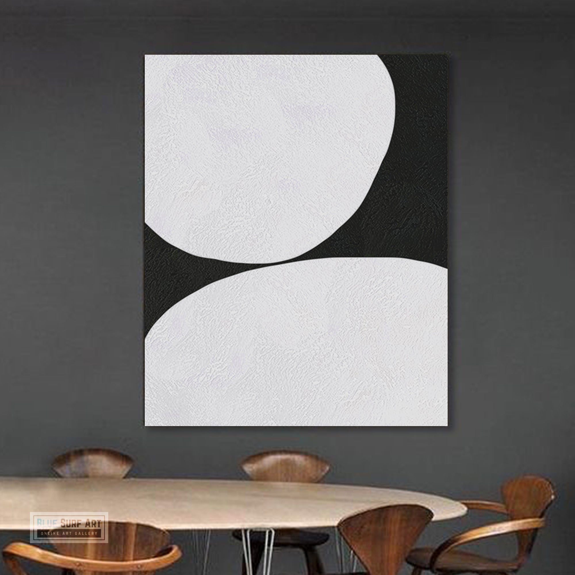 Minimalist Large Abstract Canvas Wall Art, Original Oil Painting, Black and White Living Room Wall Art Decor no. 44