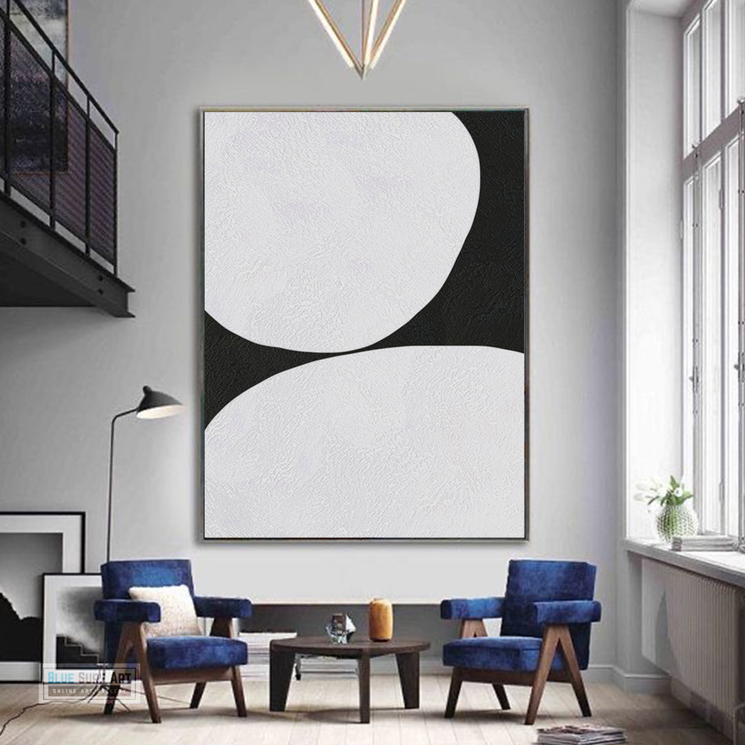 Minimalist Large Abstract Canvas Wall Art, Original Oil Painting, Black and White Living Room Wall Art Decor no. 44