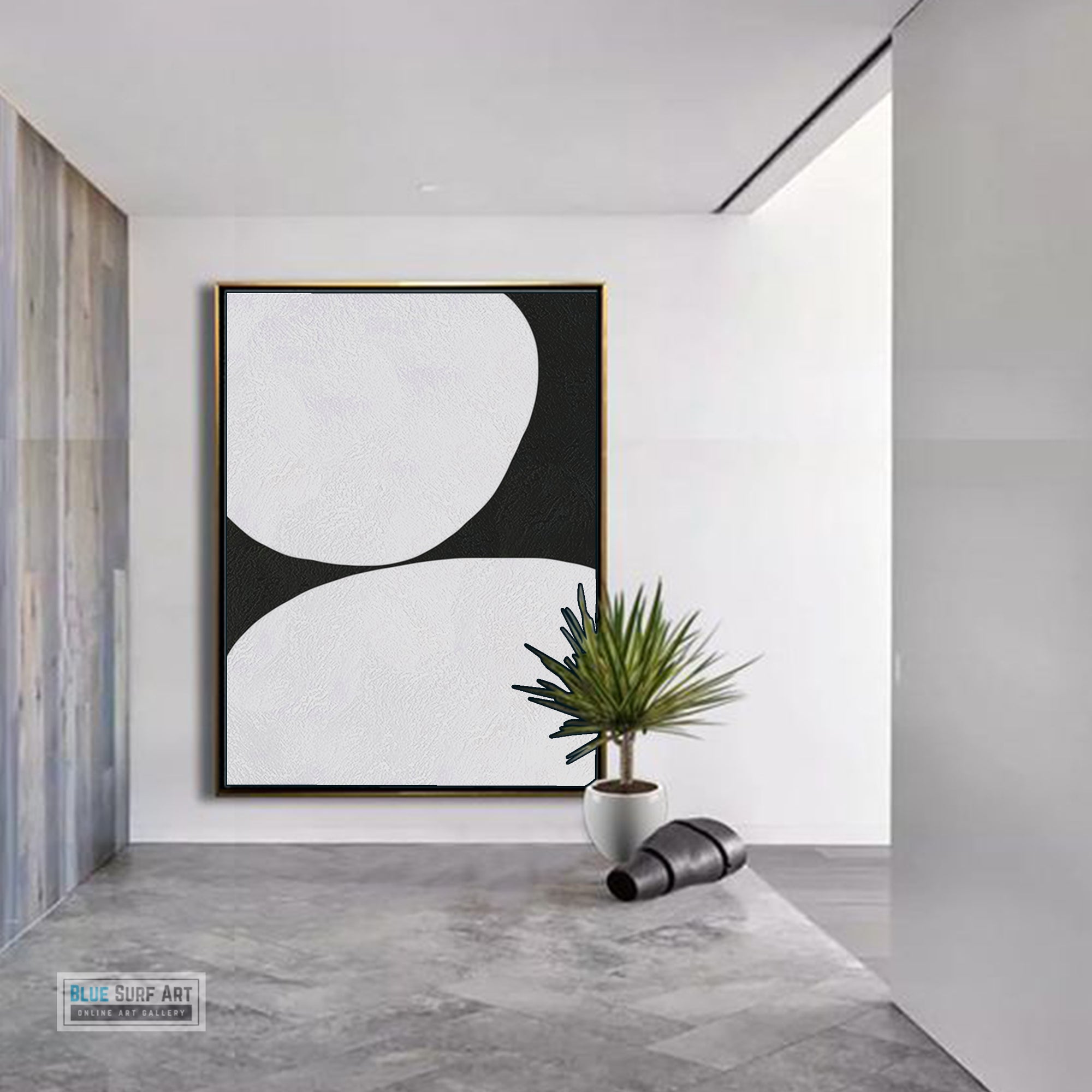 Minimalist Large Abstract Canvas Wall Art, Original Oil Painting, Black and White Living Room Wall Art Decor no. 44