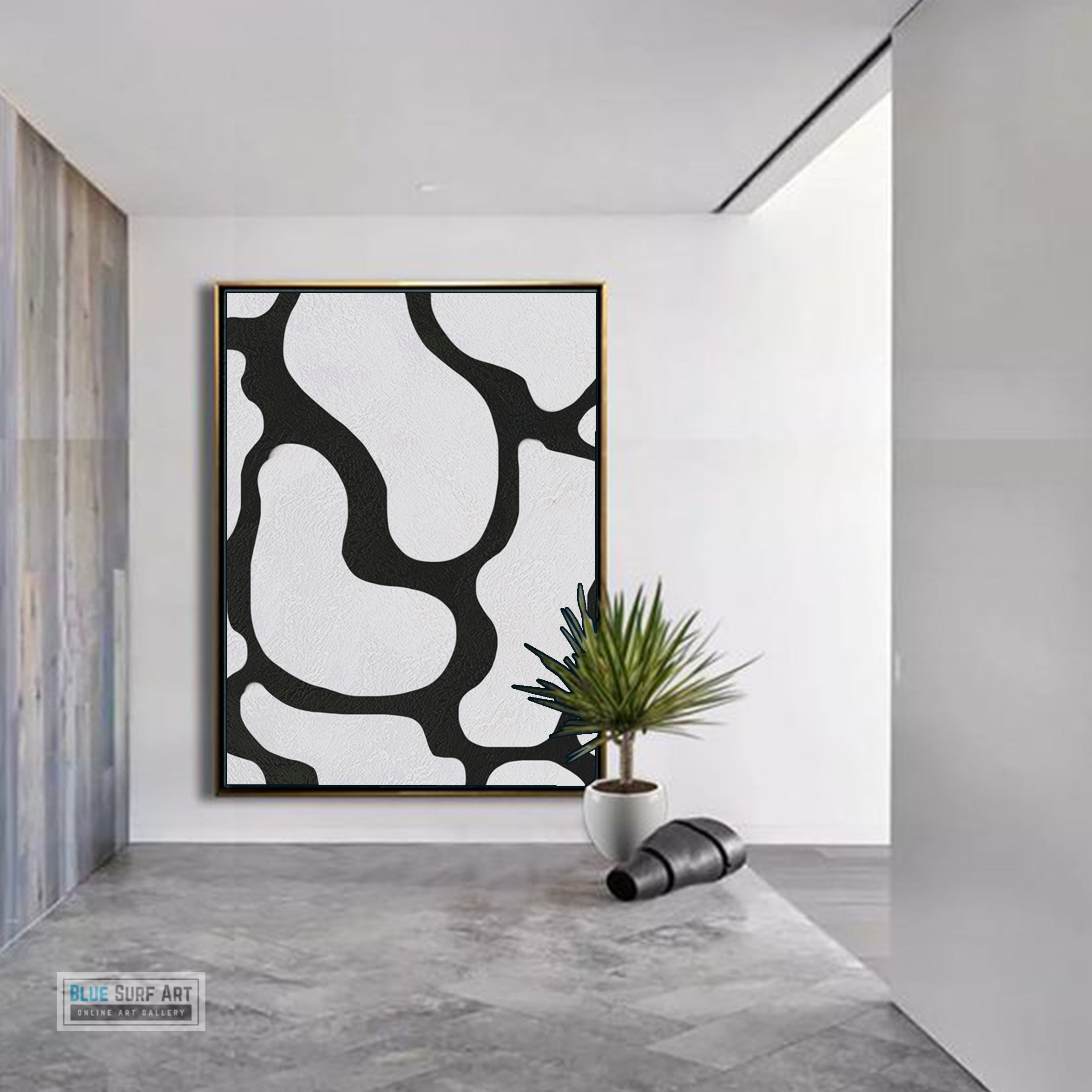Large Abstract Canvas Wall Art, Original Oil Painting, Black and White Living Room Wall Art Decor no. 45