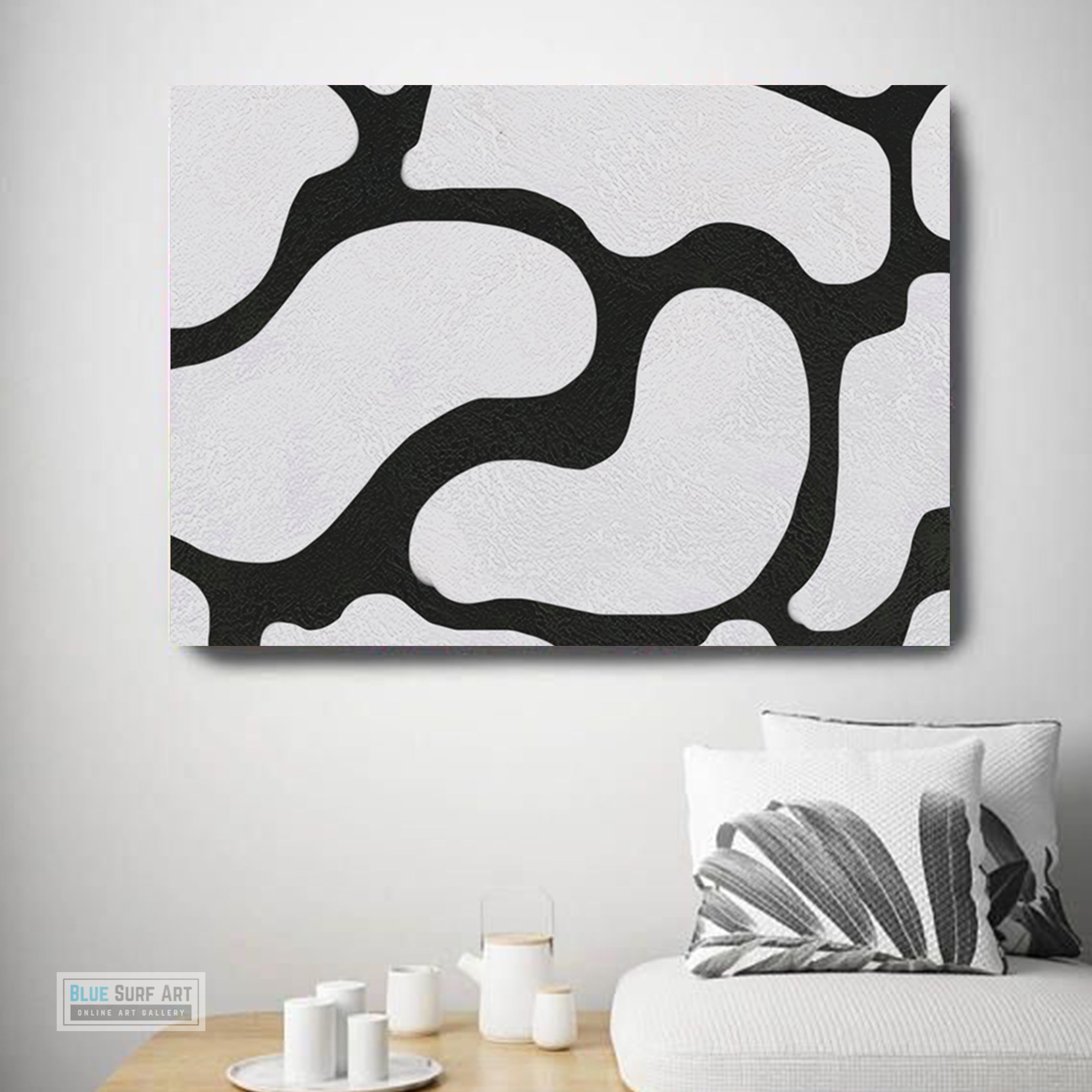Large Abstract Canvas Wall Art, Original Oil Painting, Black and White Living Room Wall Art Decor no. 45