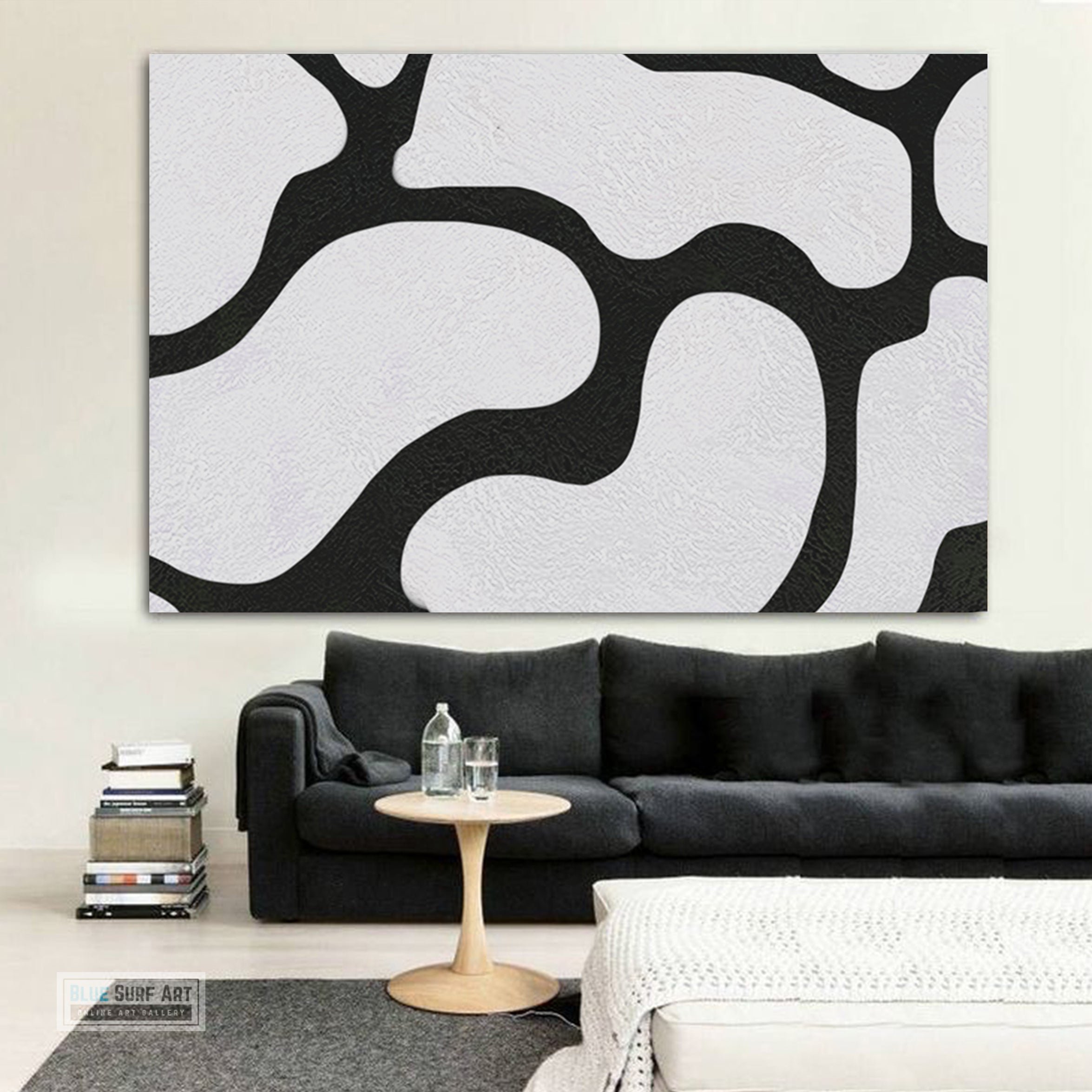 Large Abstract Canvas Wall Art, Original Oil Painting, Black and White Living Room Wall Art Decor no. 45