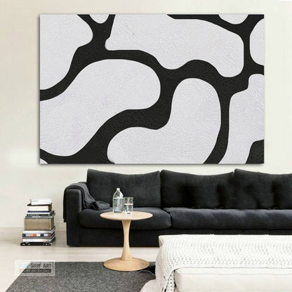 Large Abstract Canvas Wall Art, Original Oil Painting, Black and White Living Room Wall Art Decor no. 45