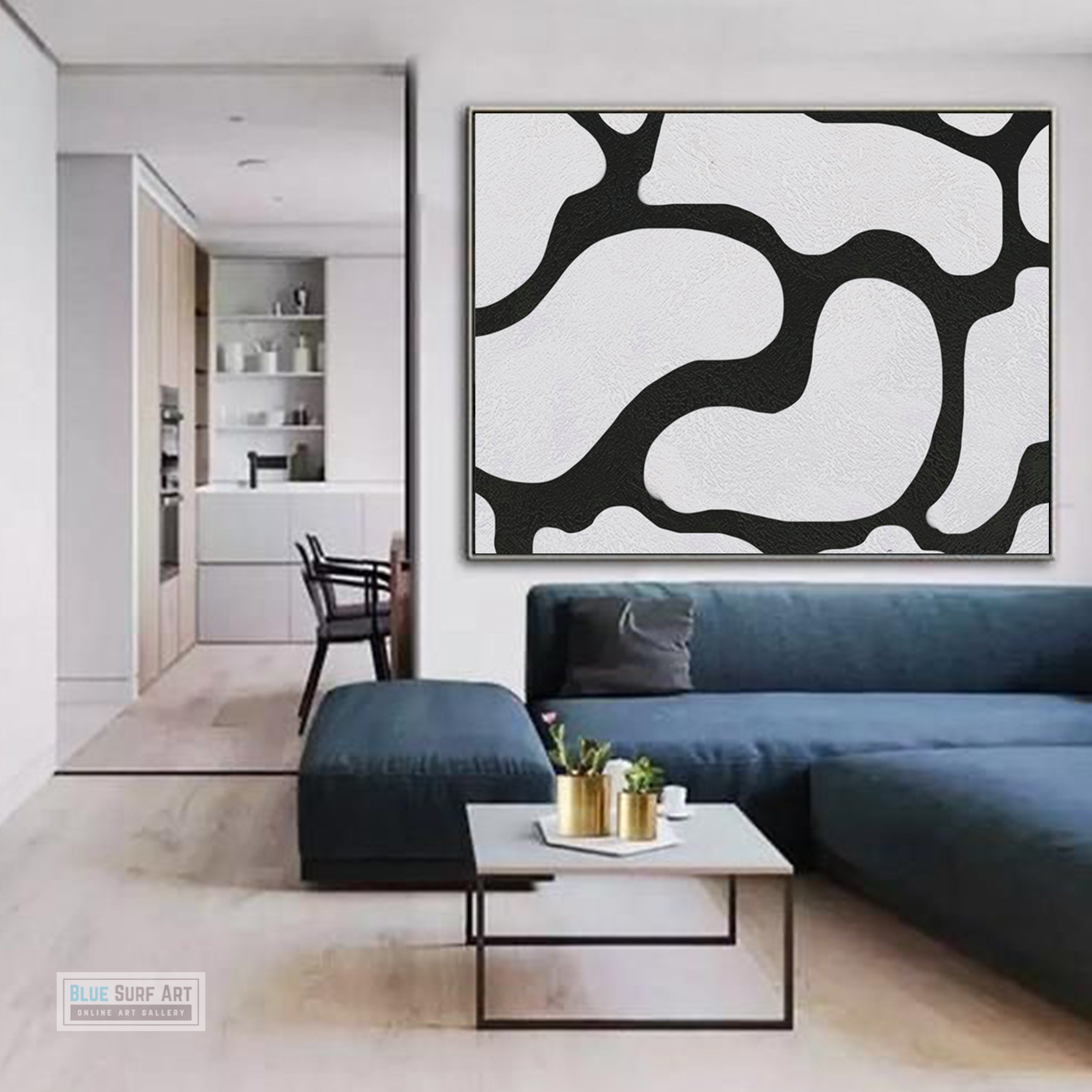Large Abstract Canvas Wall Art, Original Oil Painting, Black and White Living Room Wall Art Decor no. 45