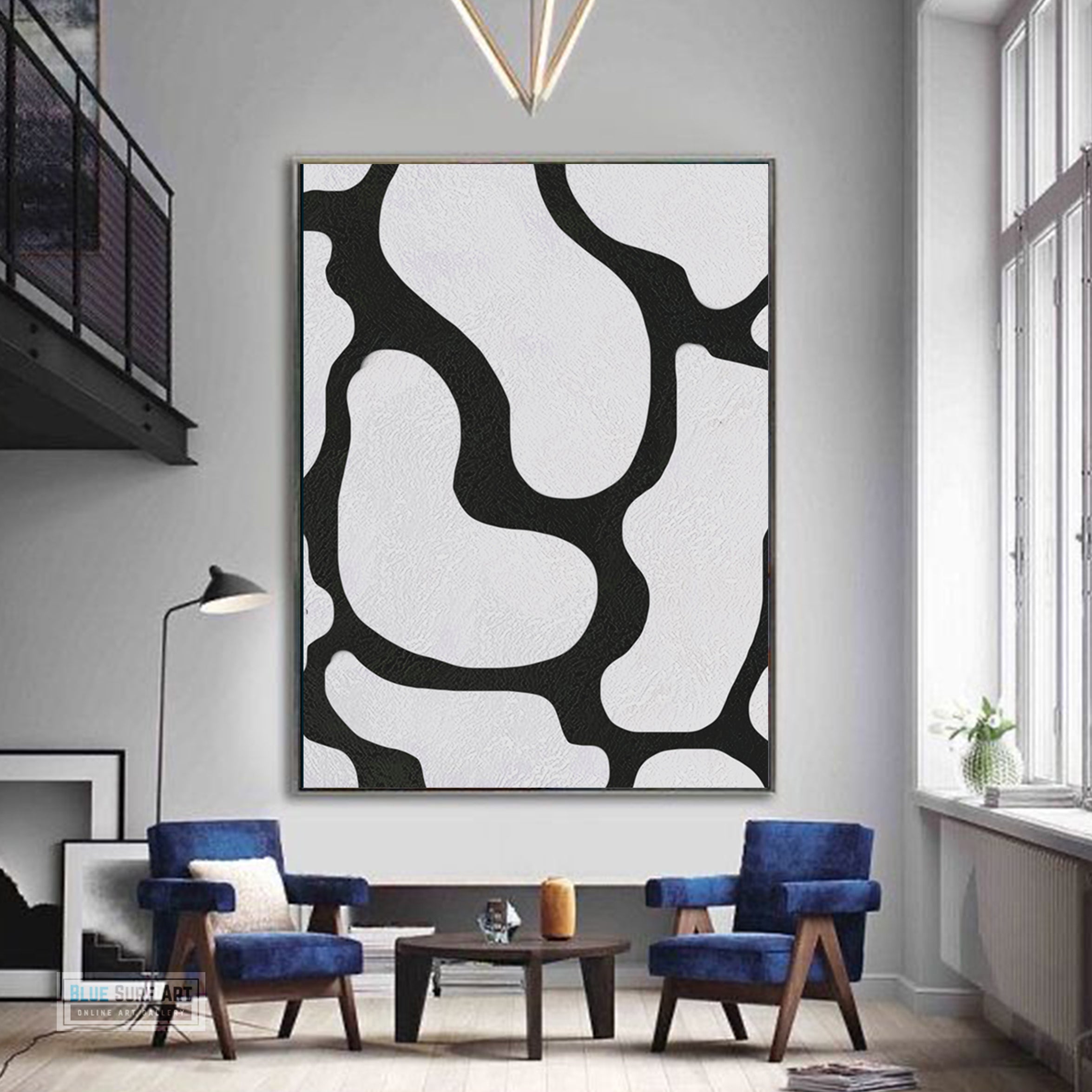 Large Abstract Canvas Wall Art, Original Oil Painting, Black and White Living Room Wall Art Decor no. 45